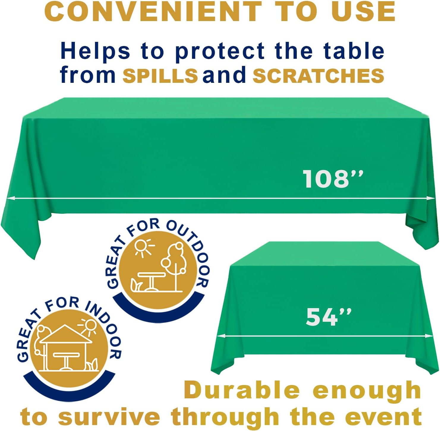Sonluma 12 Pack 108 X 54 Green Tablecloth for 8ft Tables