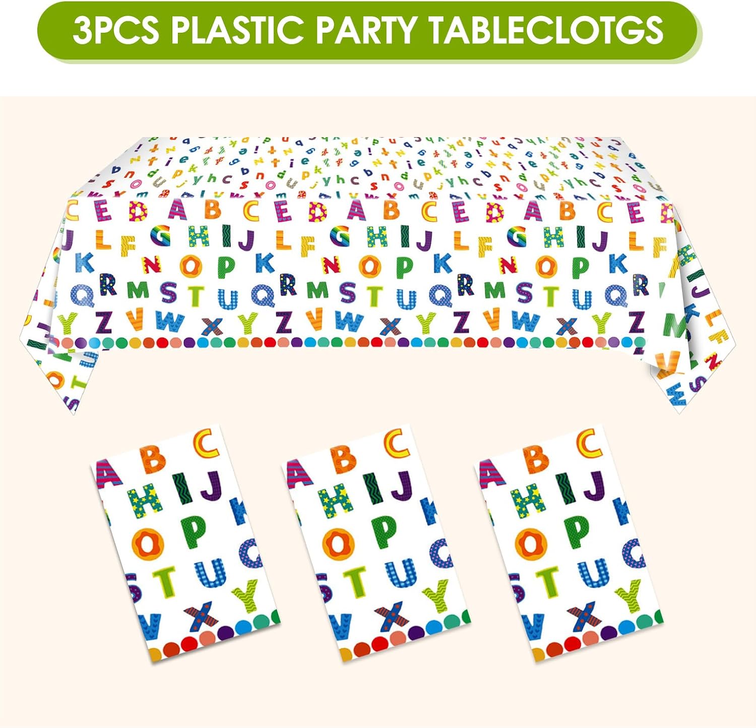 3Pcs Colorful ABC Alphabet Tablecloth 54x108 Inch Rectangular