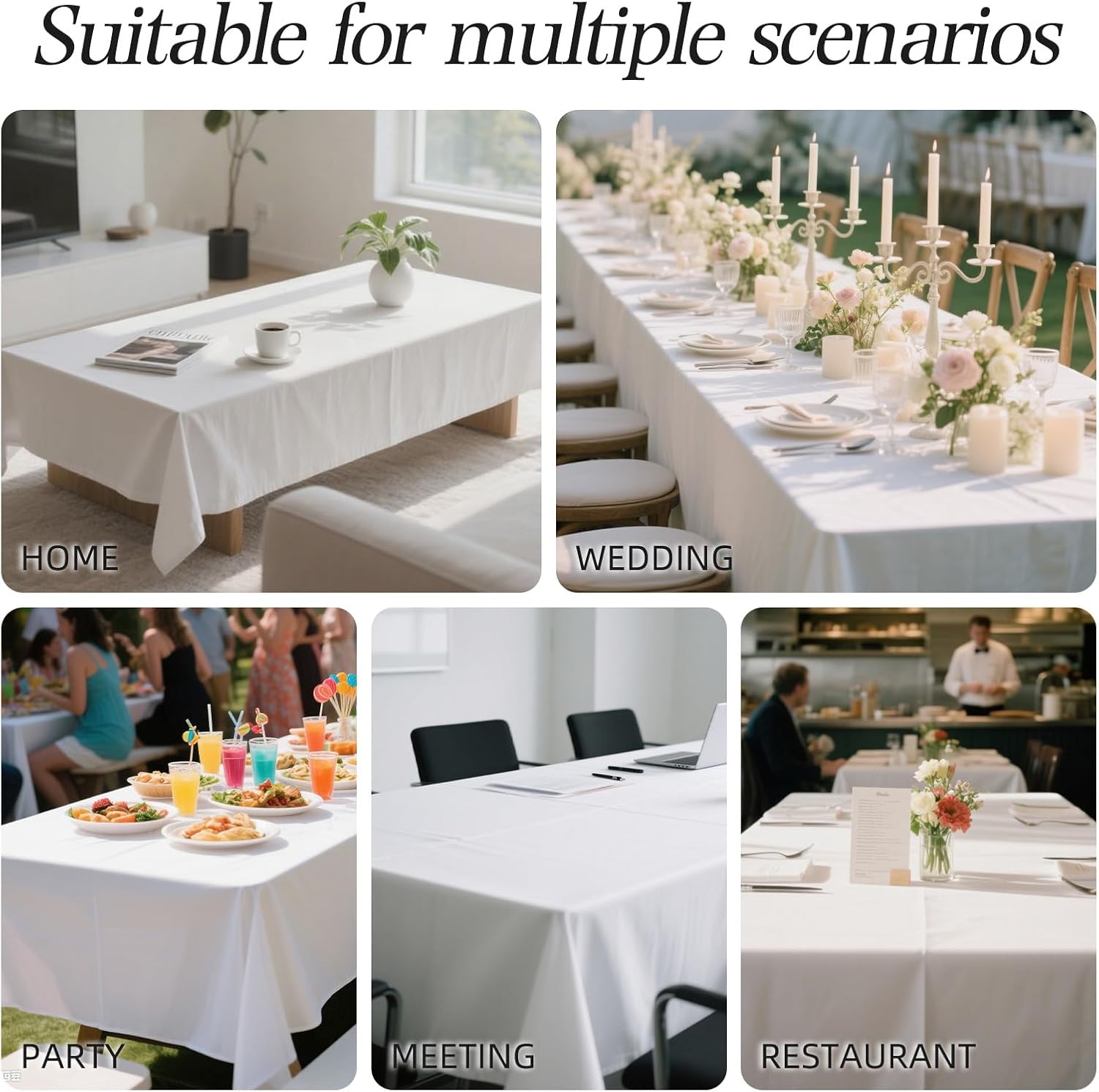 Wigenius 2 Pack White Polyester Tablecloths for 6ft Tables 60x102 Inch