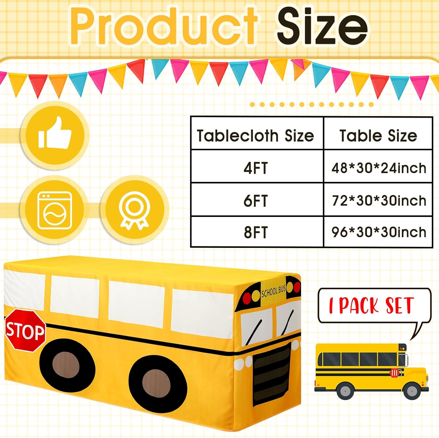Oudain 6FT School Bus Tablecloth Birthday Party Decor