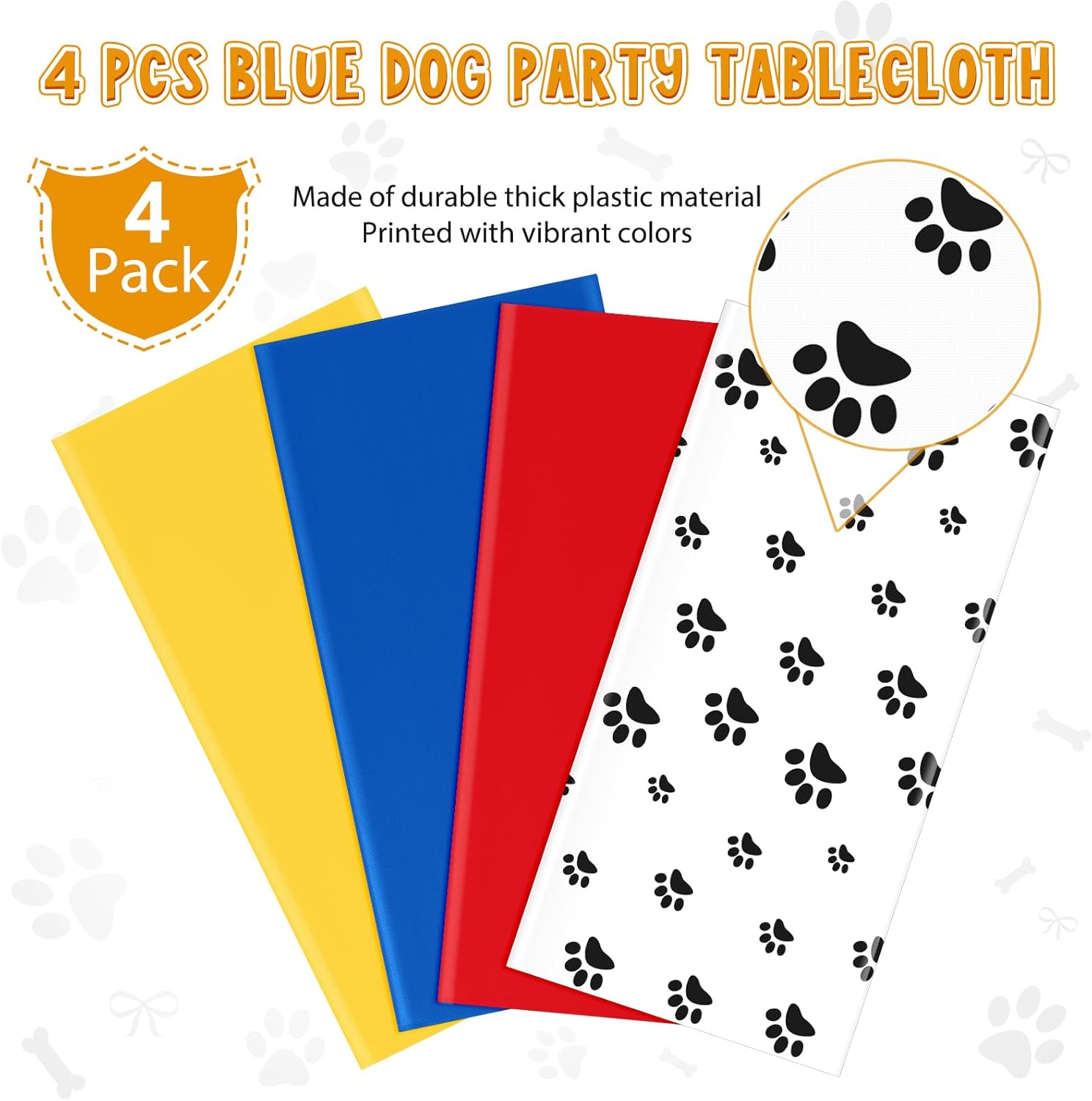4 Pack Paw Print Plastic Tablecloths for Dog Birthday Party