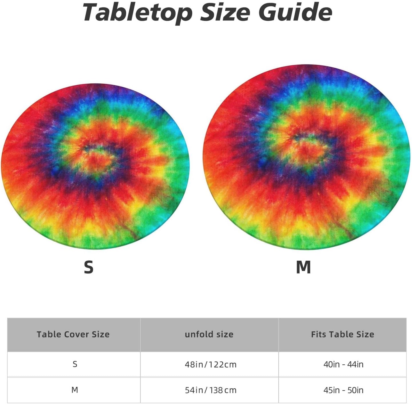 Tie Dye Round Tablecloth Fitted Elastic Washable 45-50 Inch