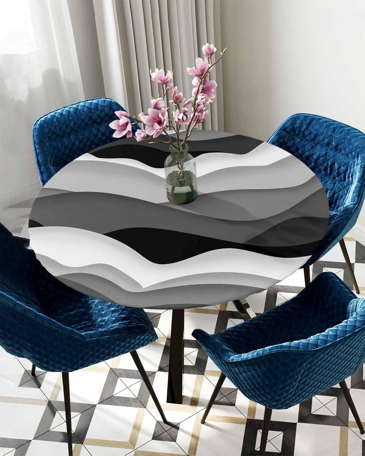 Black Grey Round Waterproof Table Cover with Elastic