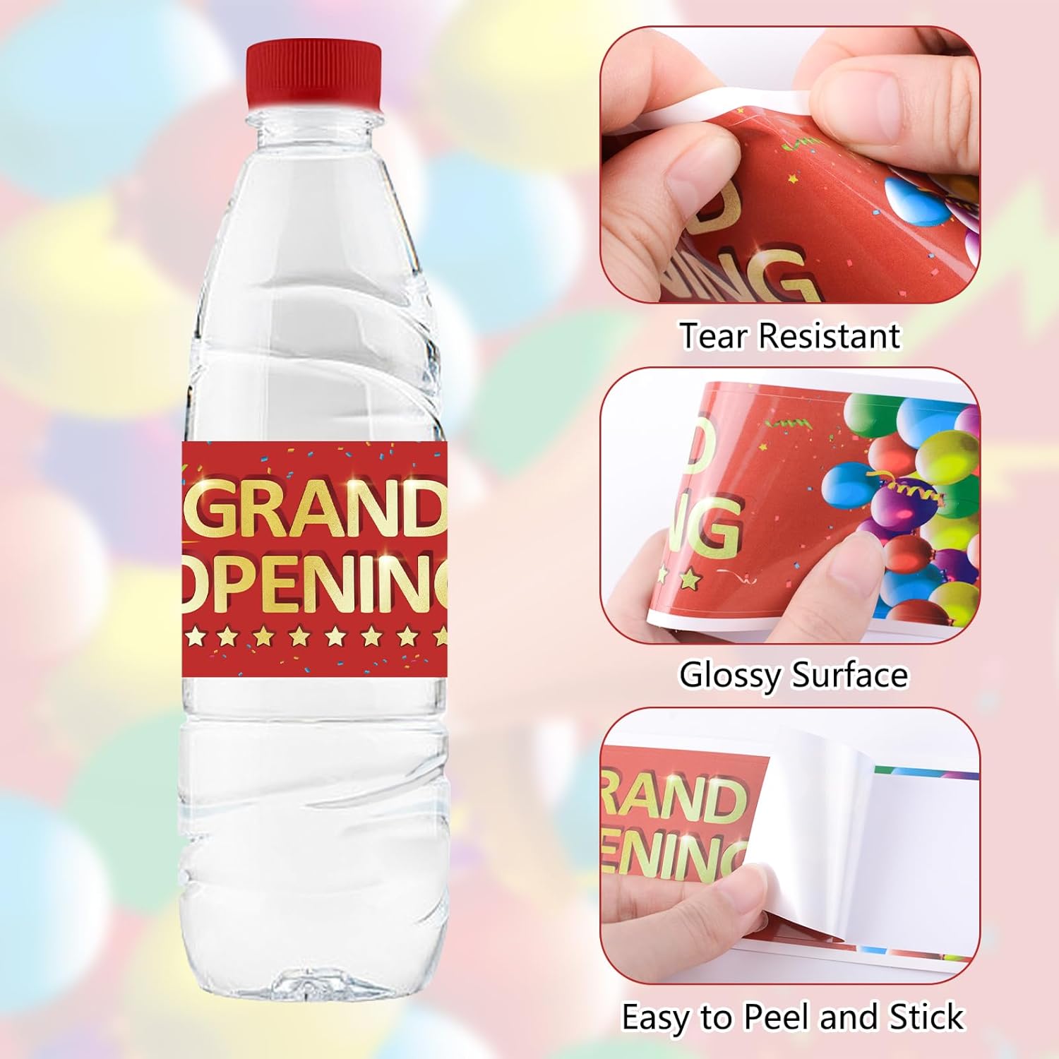 50Pcs Grand Opening Water Bottle Labels Red Waterproof Stickers for Ceremony Favors