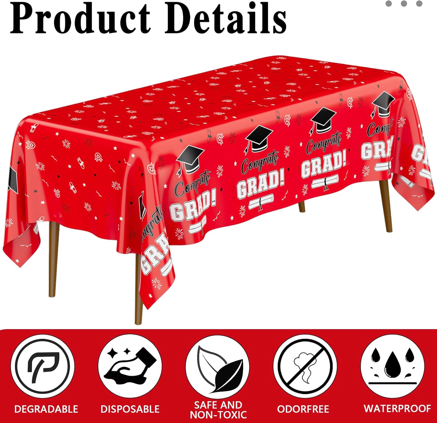 Red and Black Graduation Tablecloths 2024 - 2 Pcs