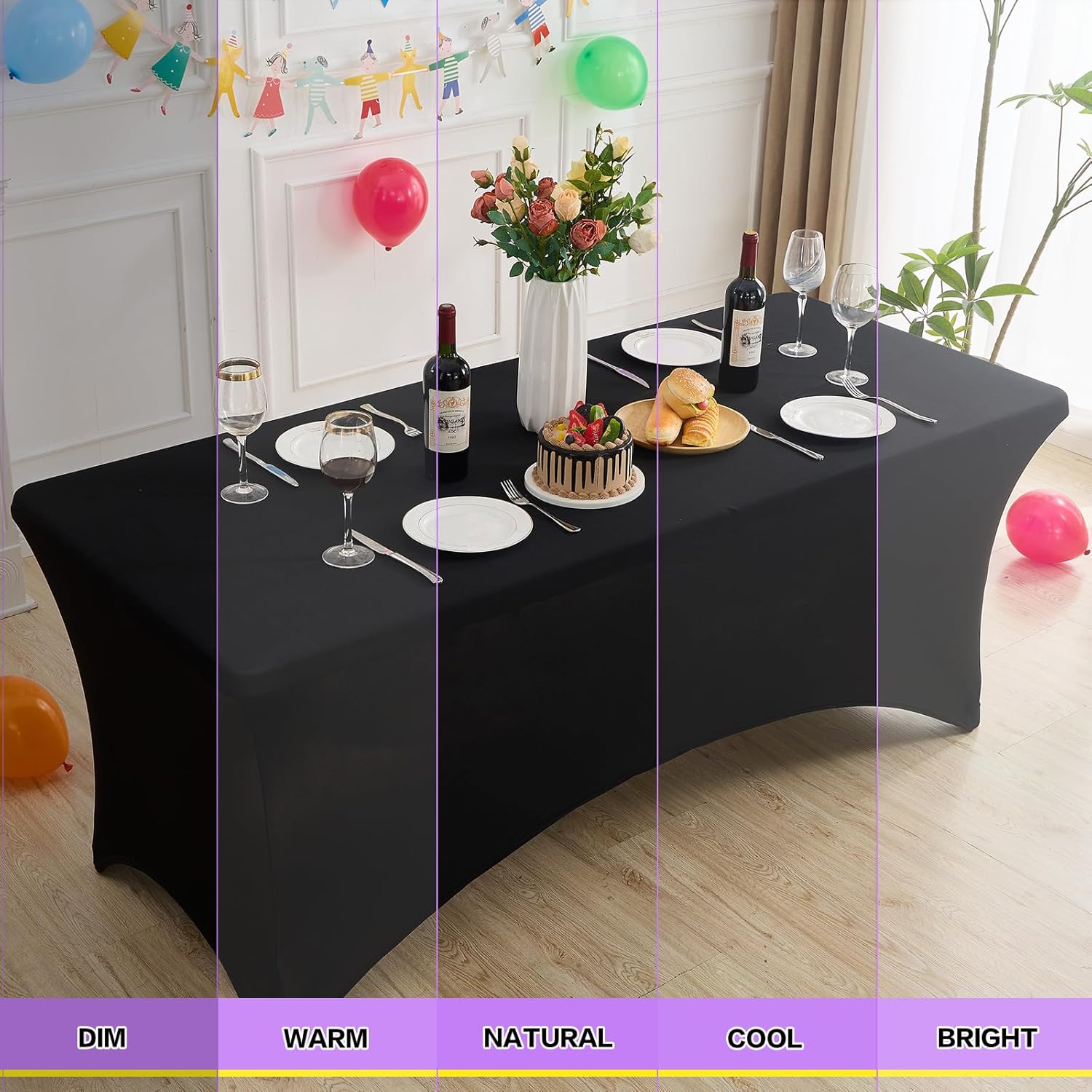 2 Pack 6FT Black Stretch Spandex Tablecloths