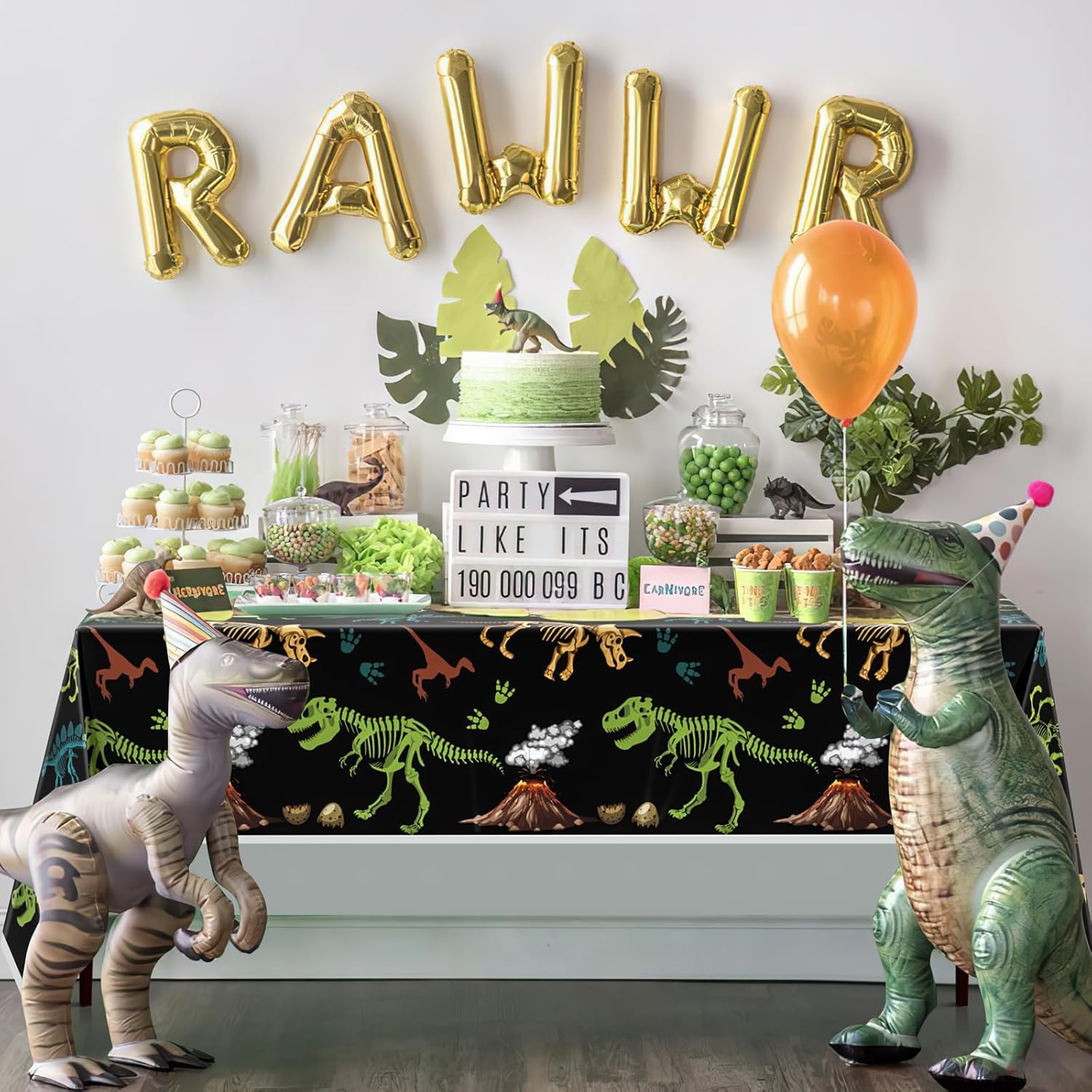 2 Pack Dinosaur Tablecloth 54x108 Inch Waterproof Dino Party Cover for Kids Boy Birthday Decorations