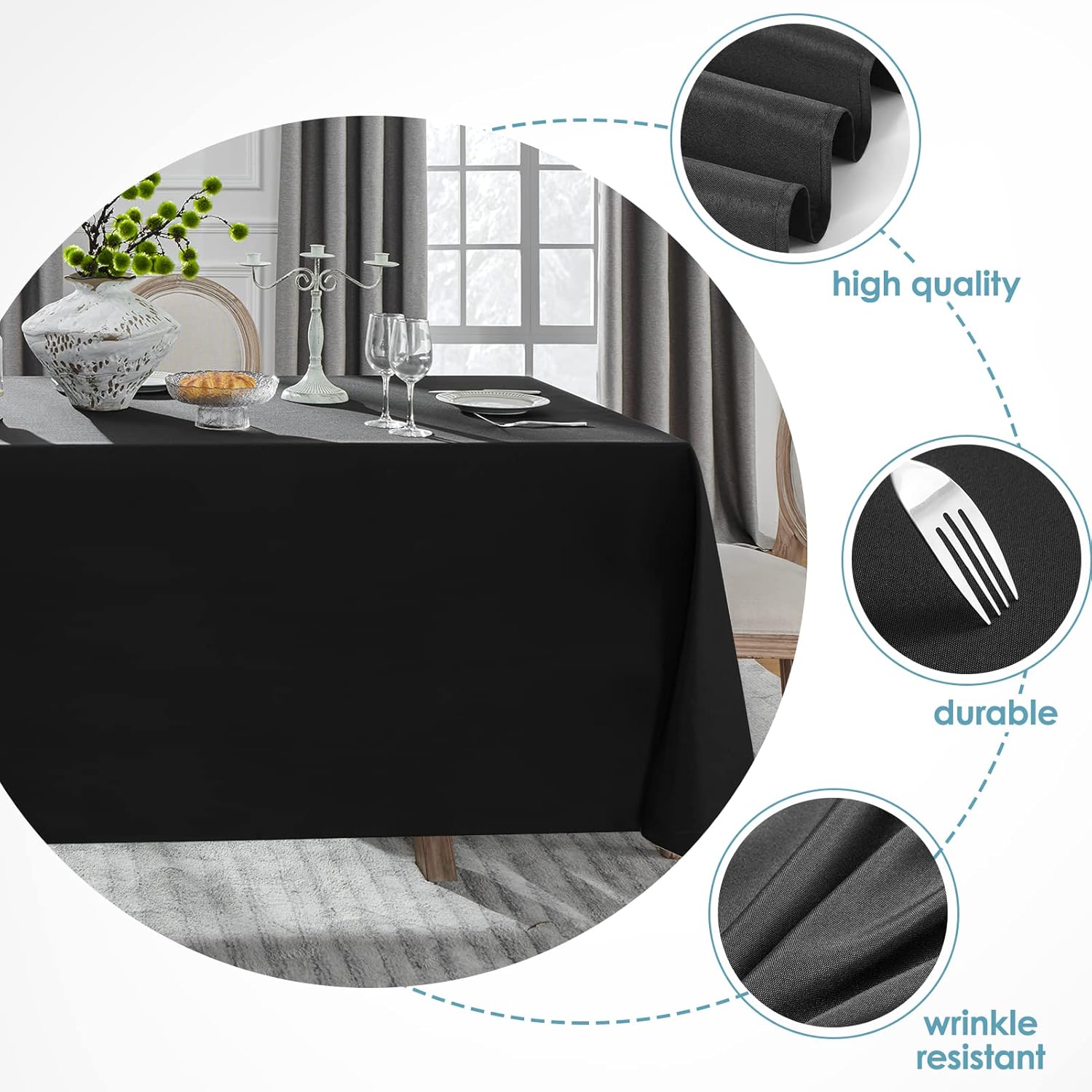 VidaFete 2 Pack 90x132 Inch Black Tablecloth