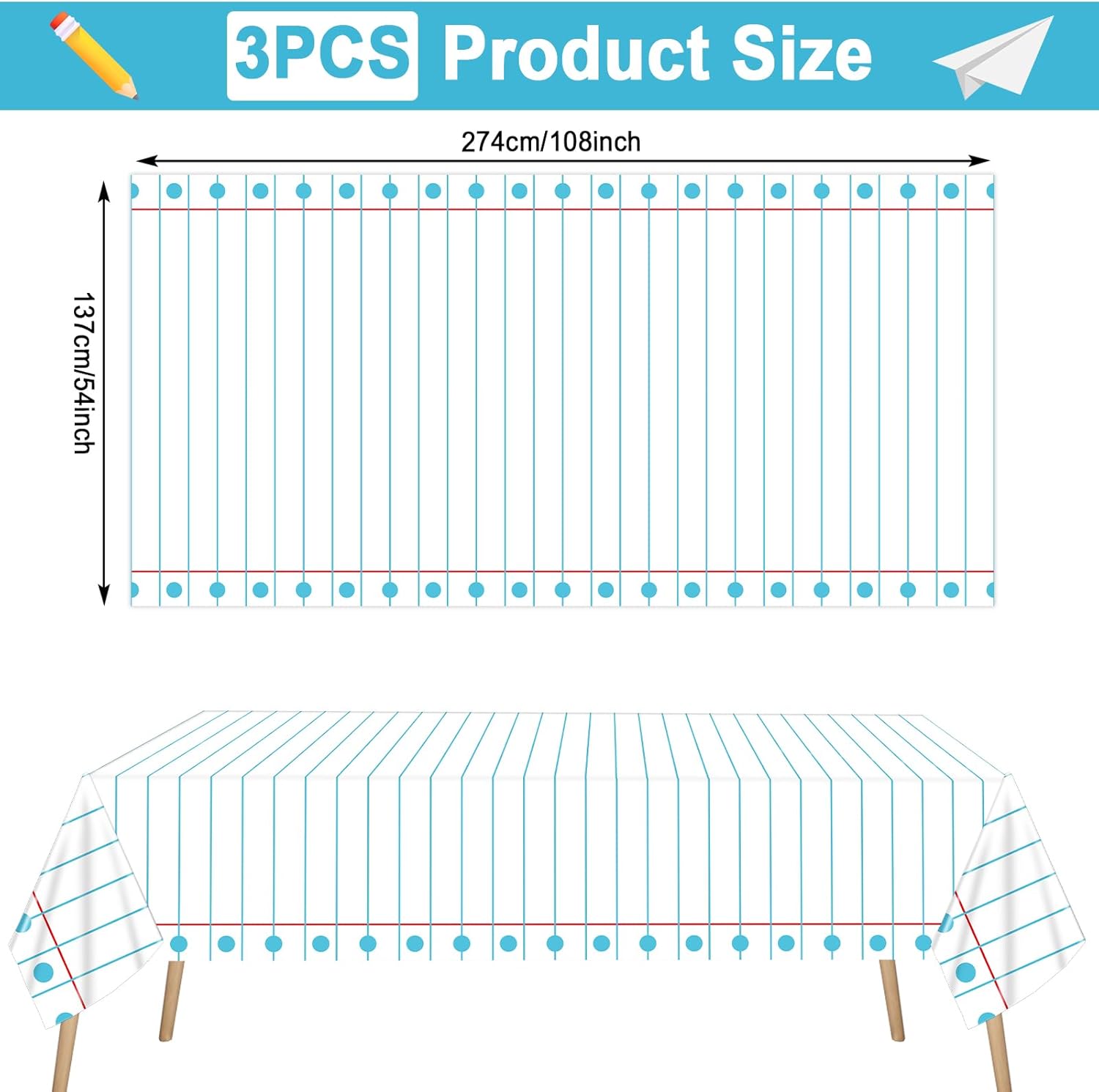3PCS Back to School Tablecloths for Kids Welcome Back Gatherings Large Plastic Waterproof Notebook Cover Decor Supplies