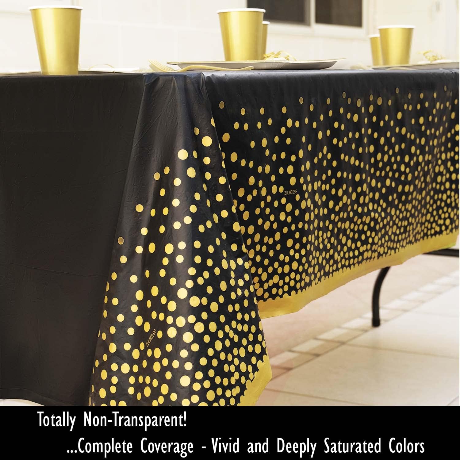 2 Pack Black and Gold Plastic Tablecloths Thick Durable Reusable