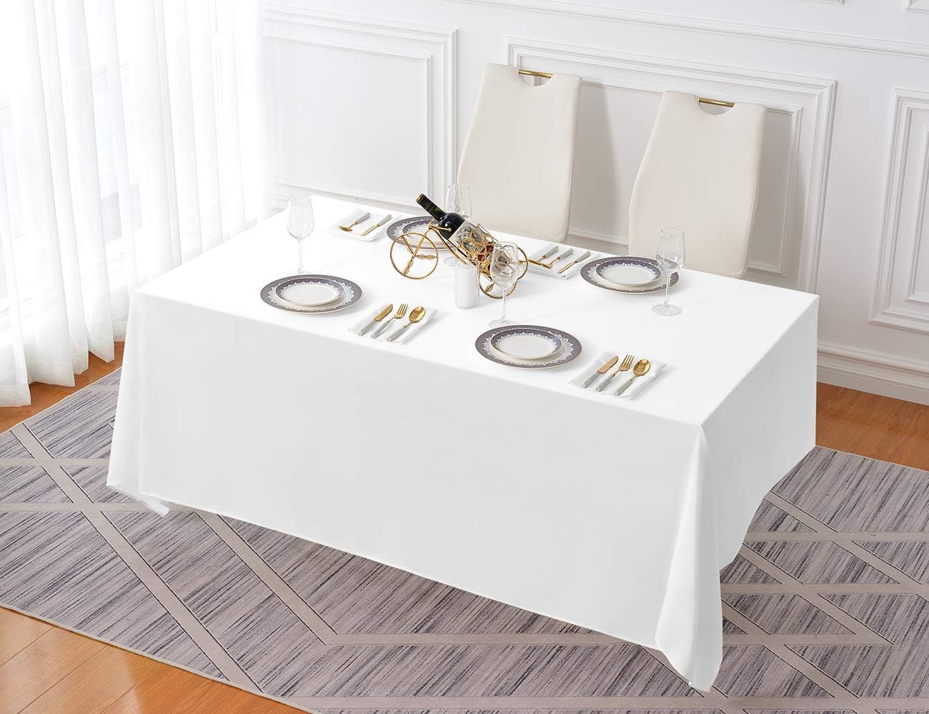 Surmente 2 Pack White Rectangle Tablecloth 90x132 Inch