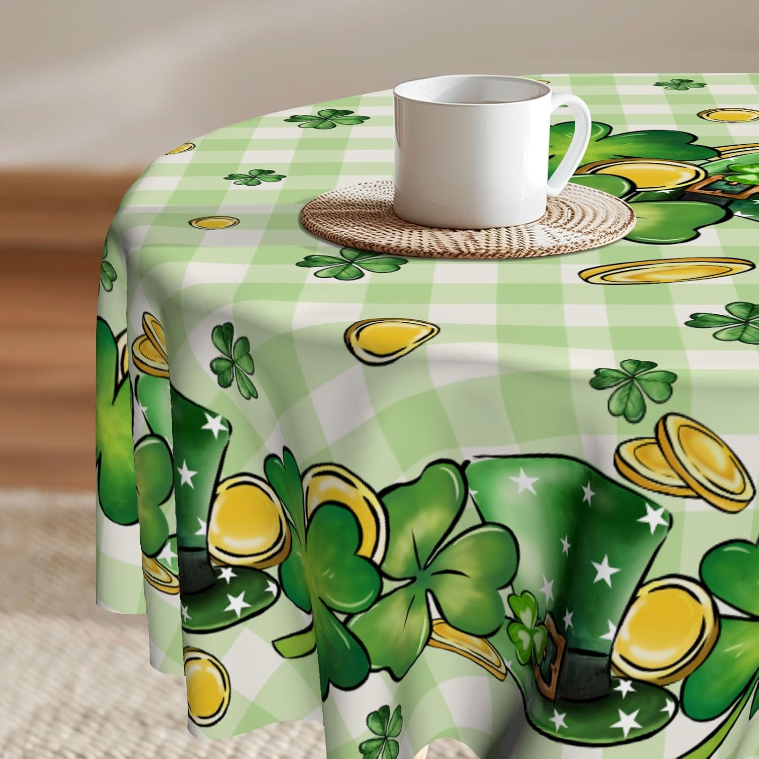 St Patricks Day Round Tablecloth - 60 Inch Gold Coin Design