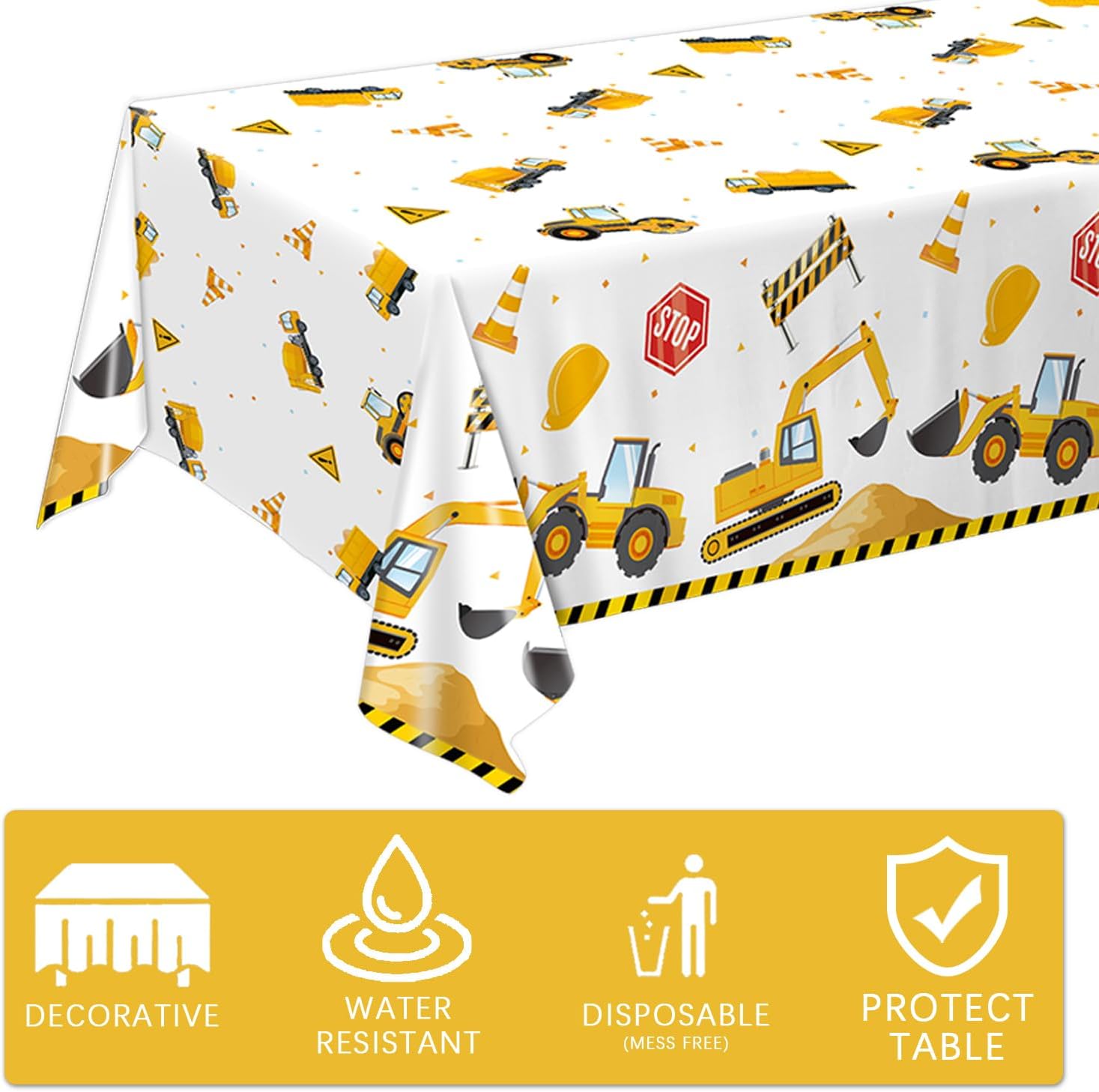 3 Pack Construction Themed Tablecloths 54 x 108 Inches