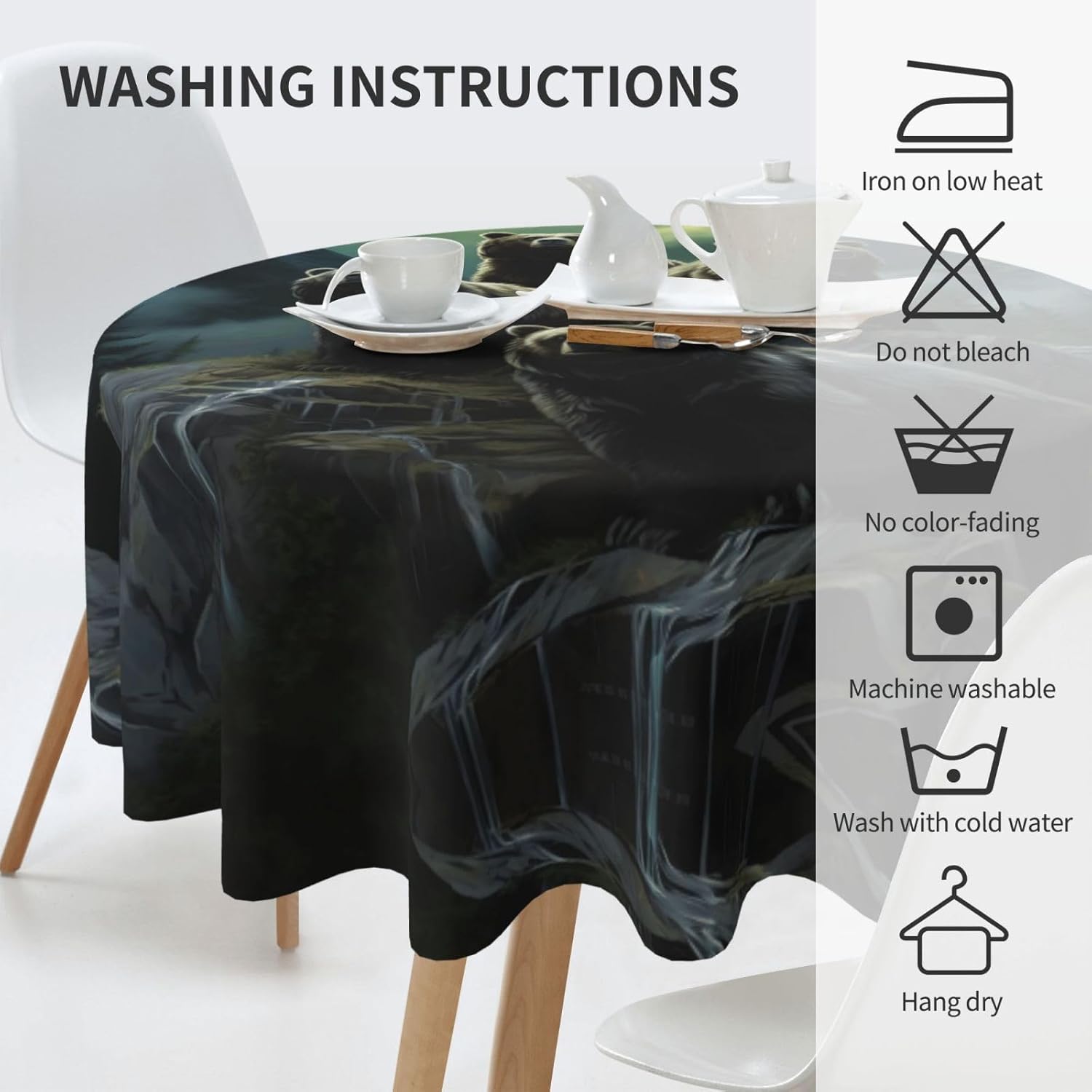 60 Inch Round Black Bear Tablecloth for Holiday Parties
