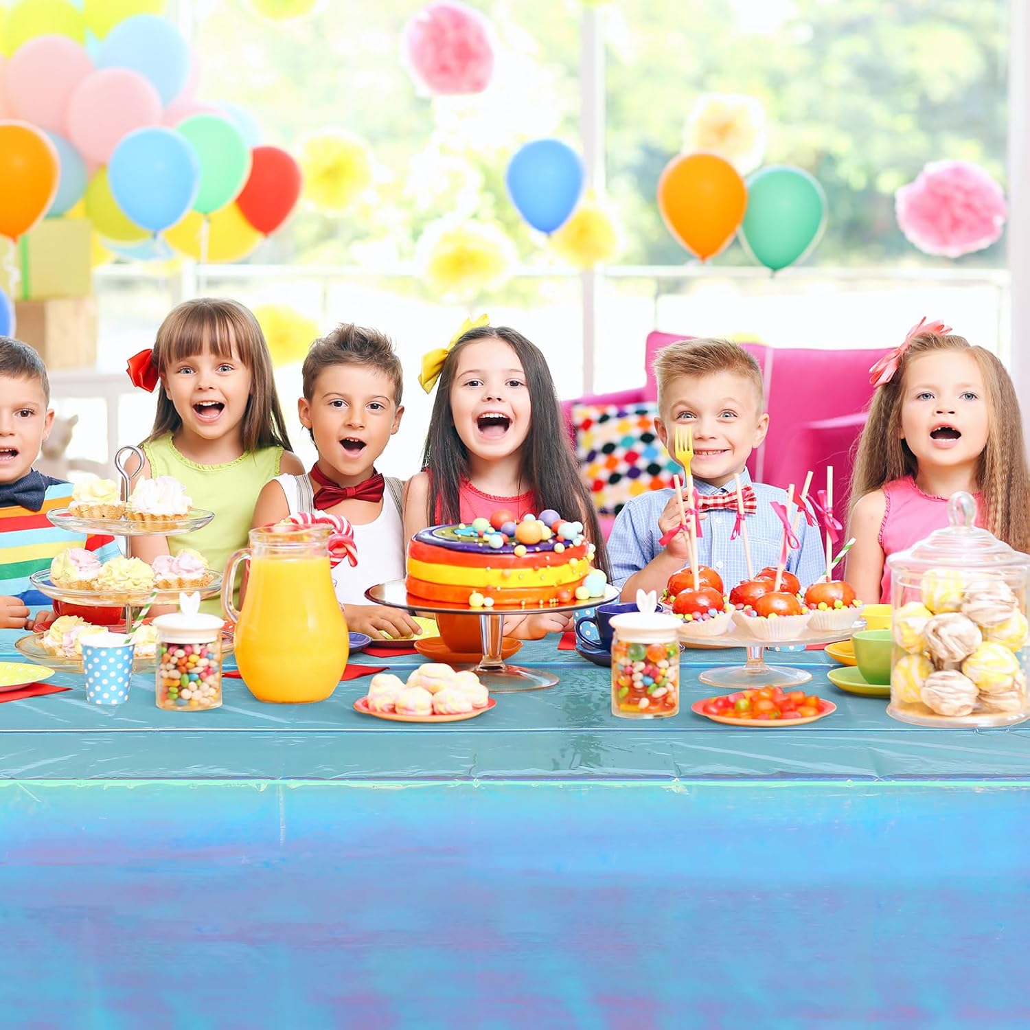 FunnyPars 3 Pack Iridescent Blue Tablecloths