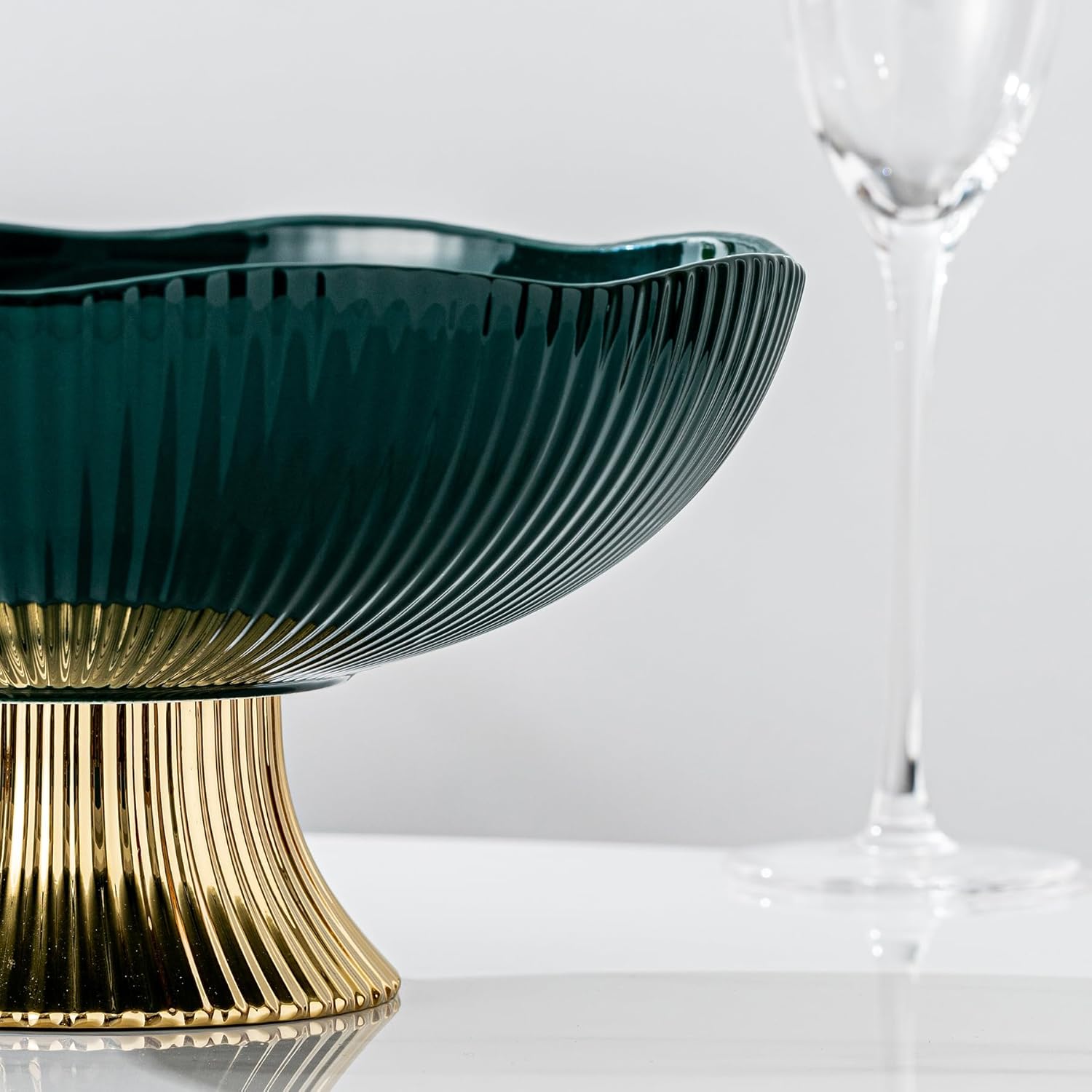 Ceramic Fruit Bowl with Golden Feet 10 Inch Pedestal Design