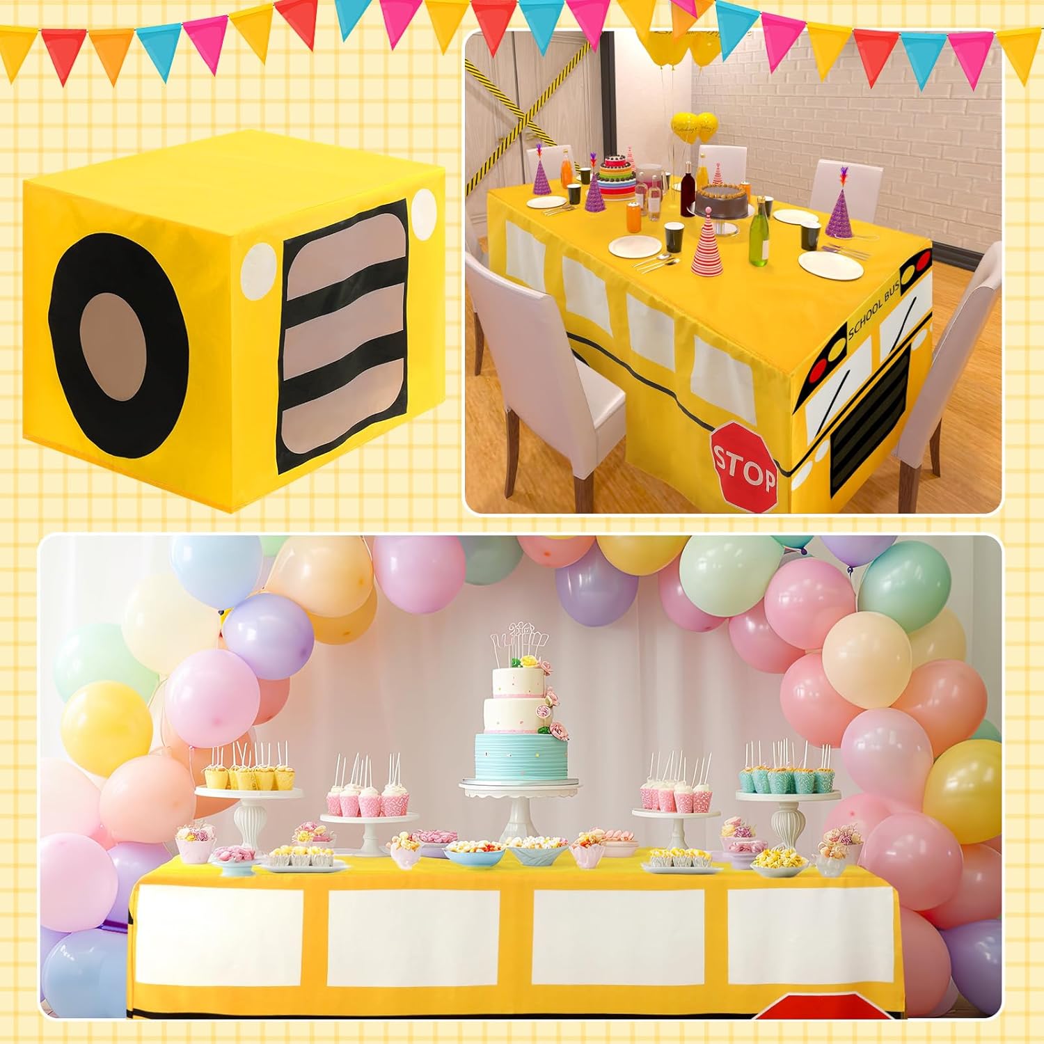 Oudain 2 Pcs School Bus Tablecloths Party Decorations
