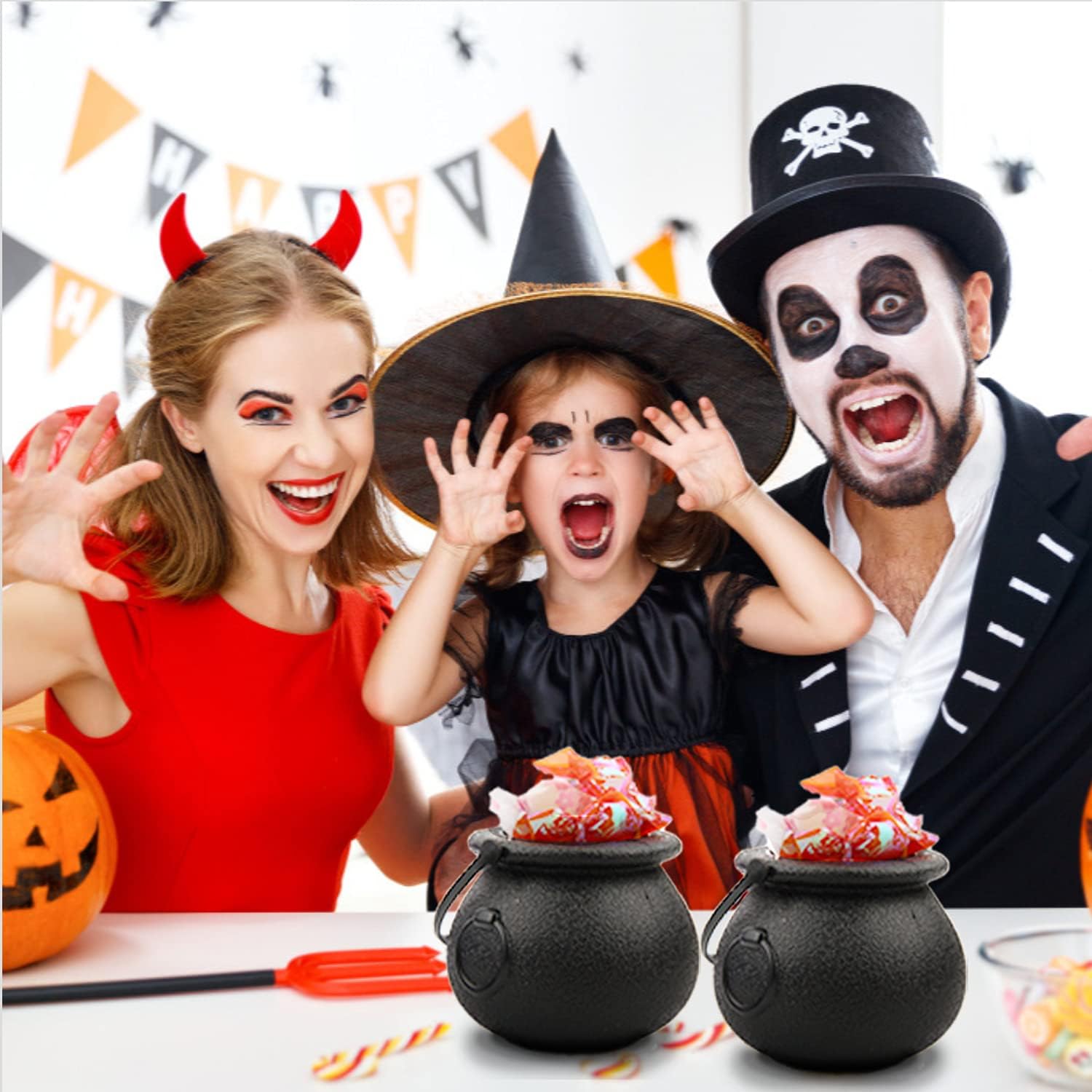 LOMIMOS 12pcs Halloween Mini Black Cauldron Candy Server