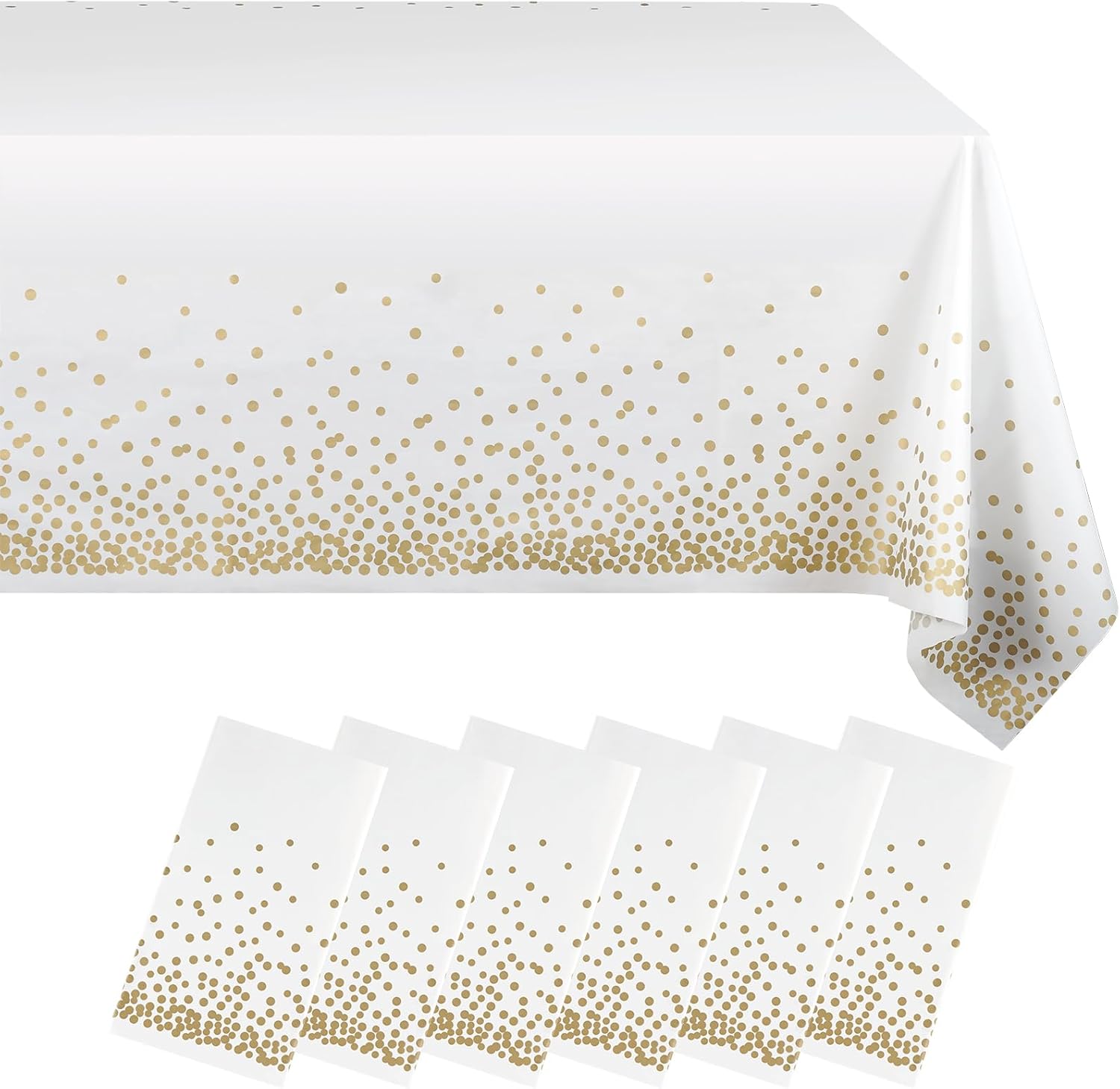 Eleclassi White and Gold Dot Tablecloths 6 Pack 54x108in