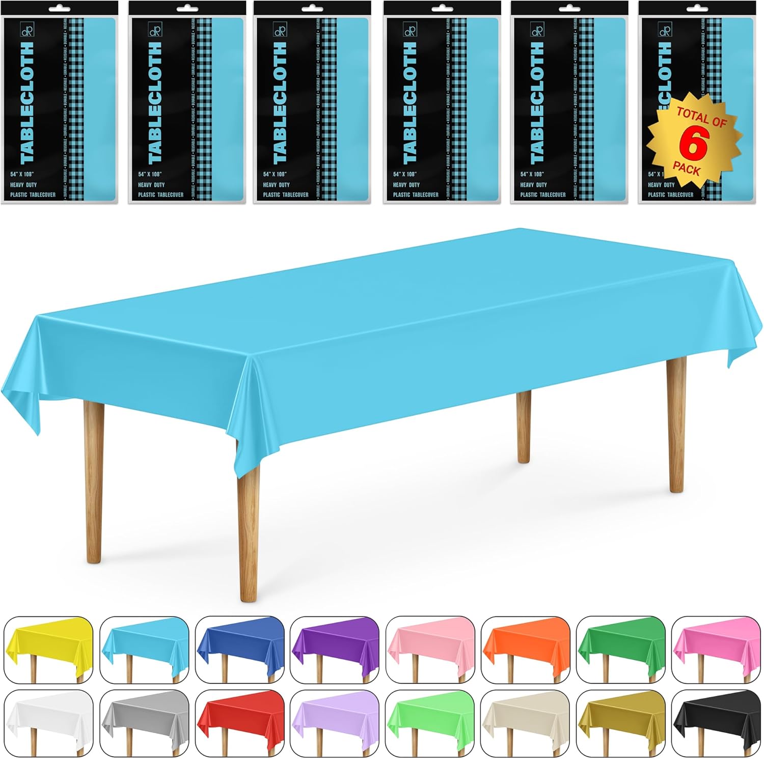 DecorRack 6 Pack Rectangular Tablecloths 54x108 BPA-Free