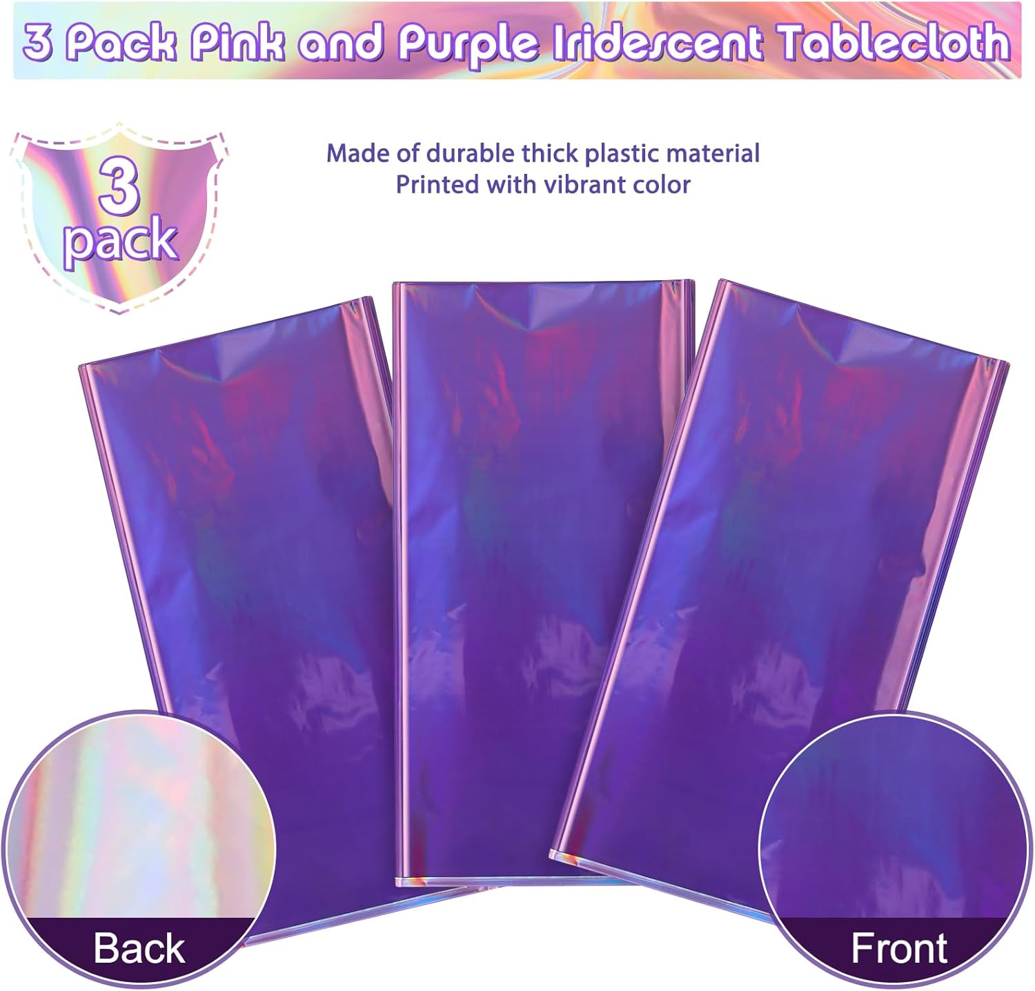 3 Pack Iridescent Pink Purple Plastic Tablecloths