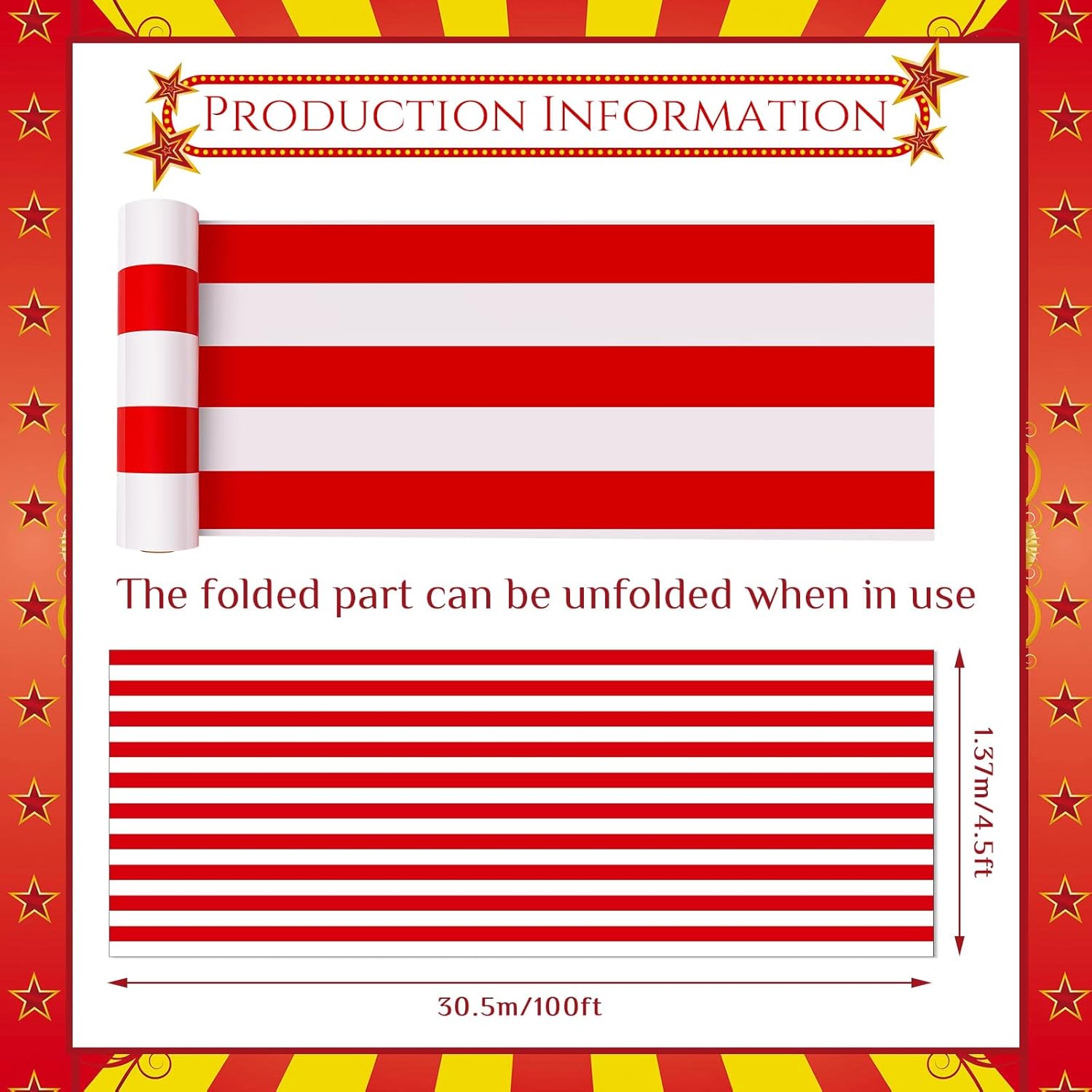 Jecery 54 Inch x 100 Ft Tablecloth Roll Red White Stripes