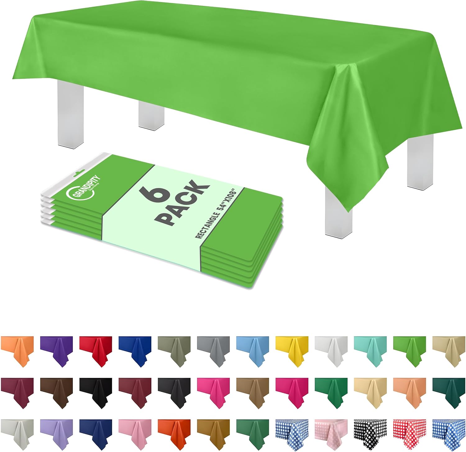Grandipity Lime Green Plastic Tablecloth 6 Pk 54x108