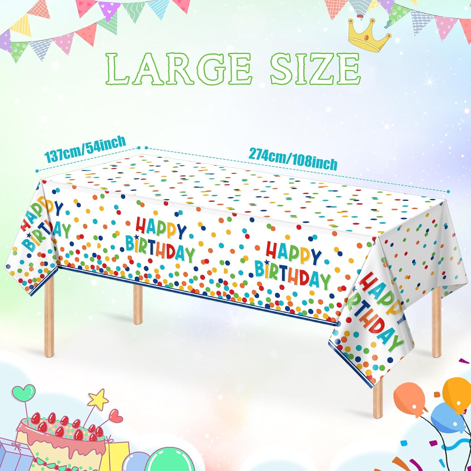 3 Pack Happy Birthday Tablecloths with Polka Dots