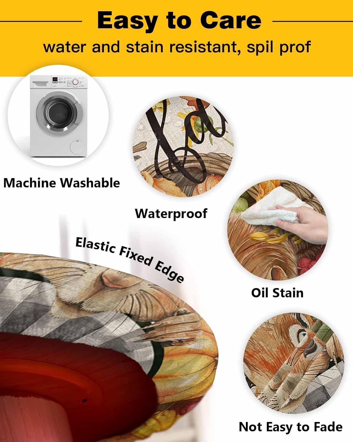 Waterproof Elastic Round Tablecloth for 36-44 Inch Tables