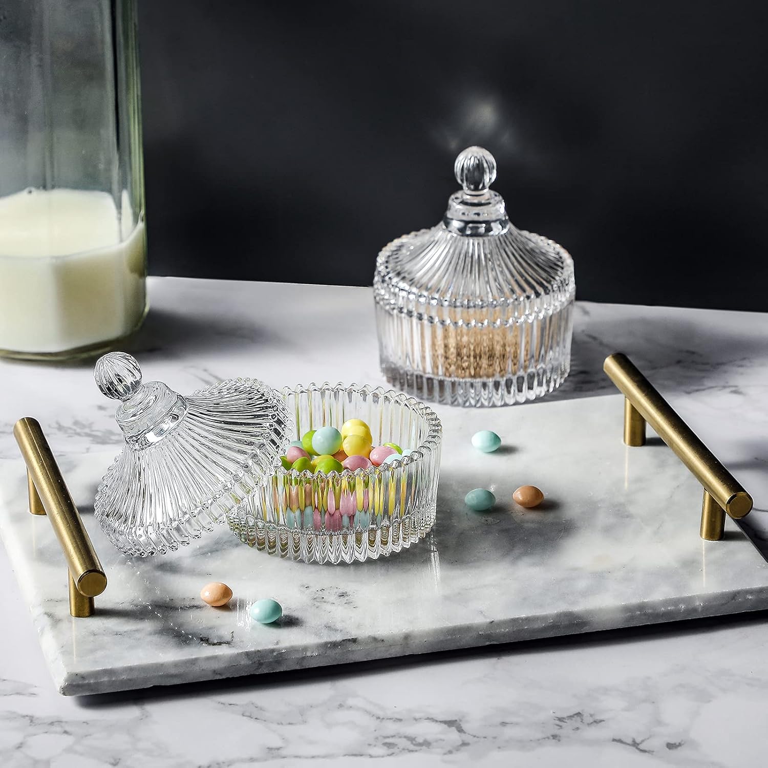 Crystal Clear Castle Jar with Lid Set of 2
