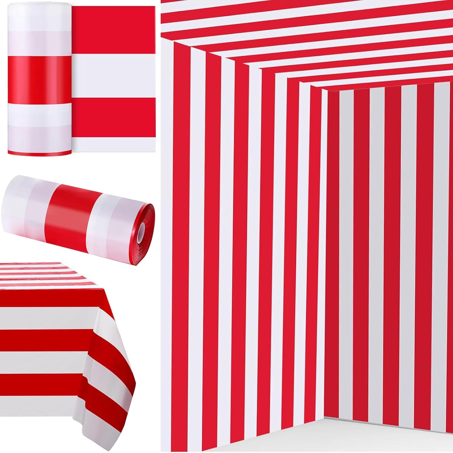 Ctosree Red and White Striped Tablecloth Roll