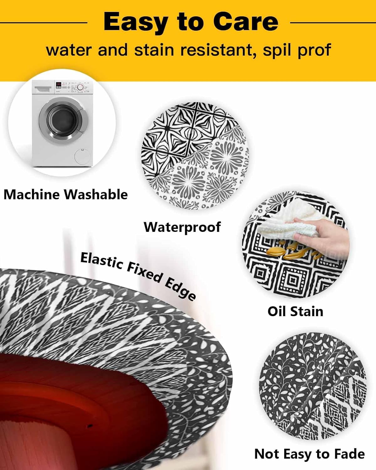 Boho Gray Round Waterproof Table Cover Fitted Tablecloth
