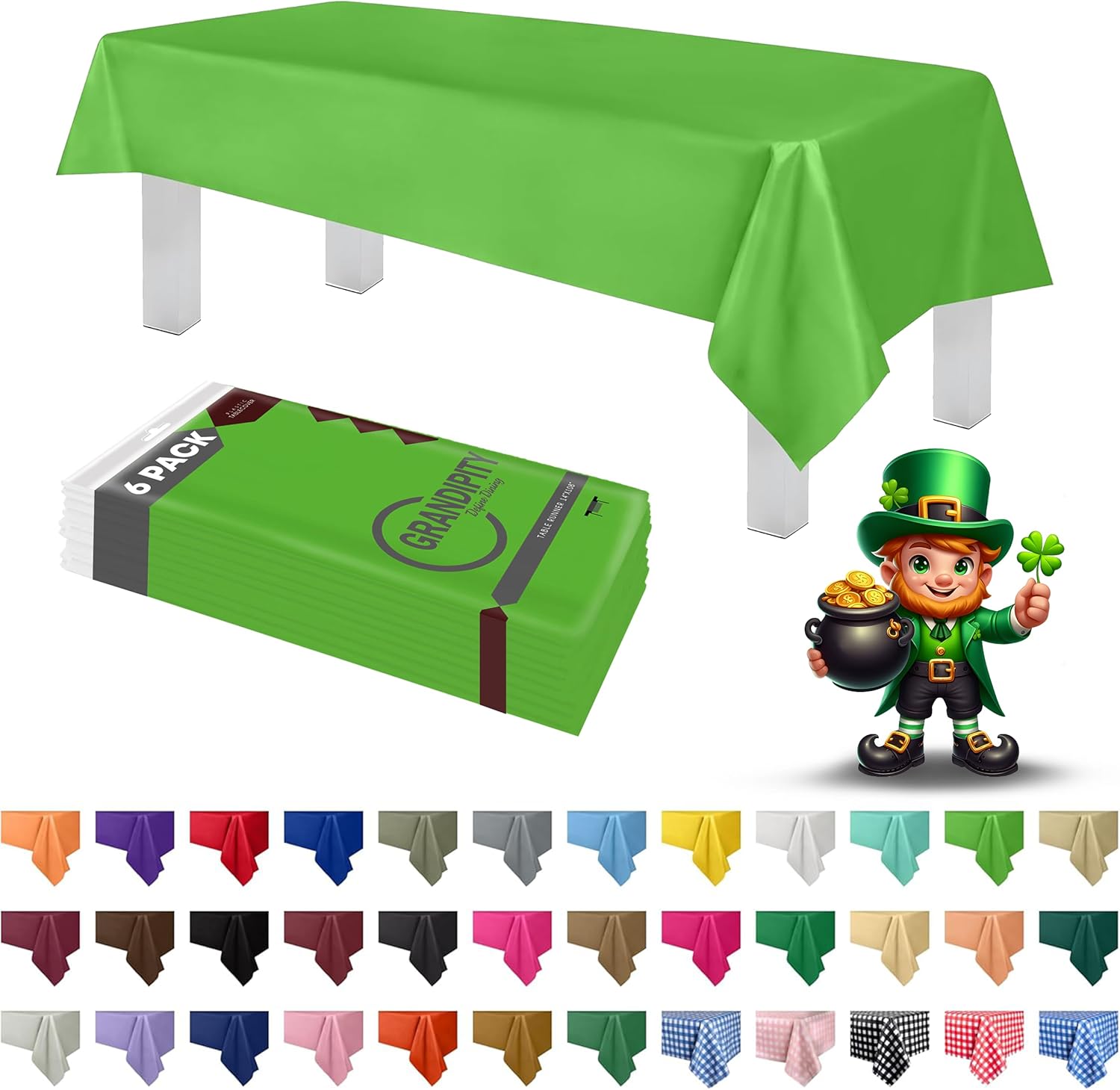 Grandipity Lime Green Plastic Tablecloth 6 Pk 54x108