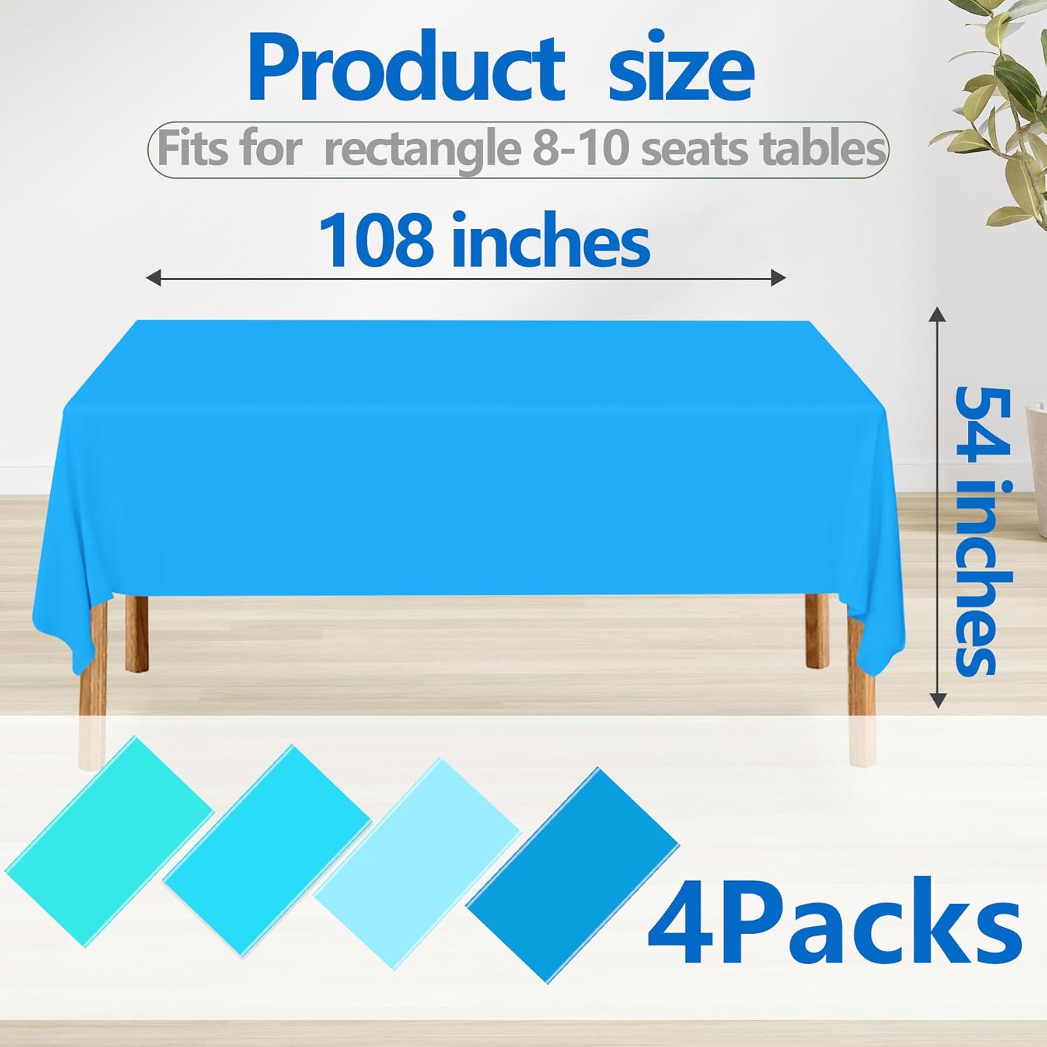 4 Pack Ocean Blue Plastic Tablecloths for Party Decorations