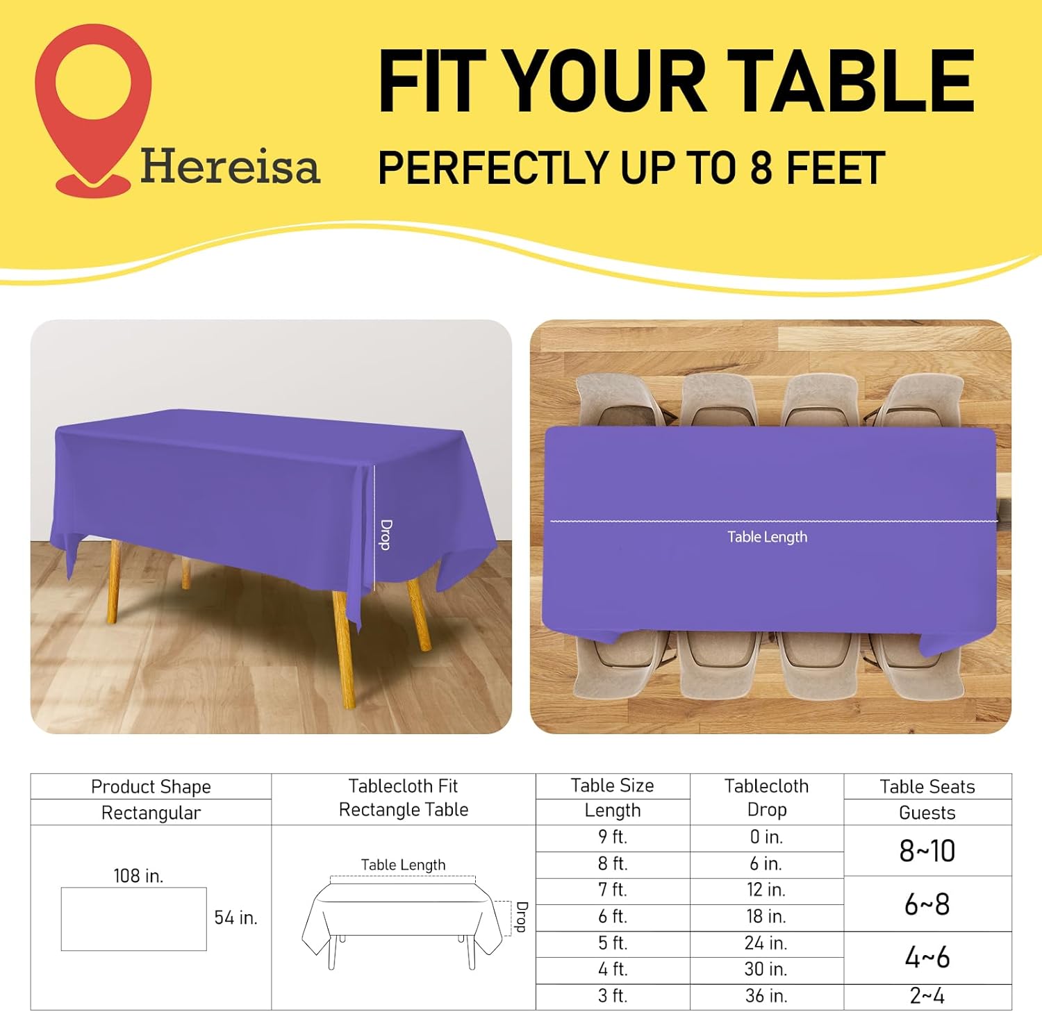 Purple Plastic Tablecloths 2 Pack Disposable Table Covers 54 x 108 Inch