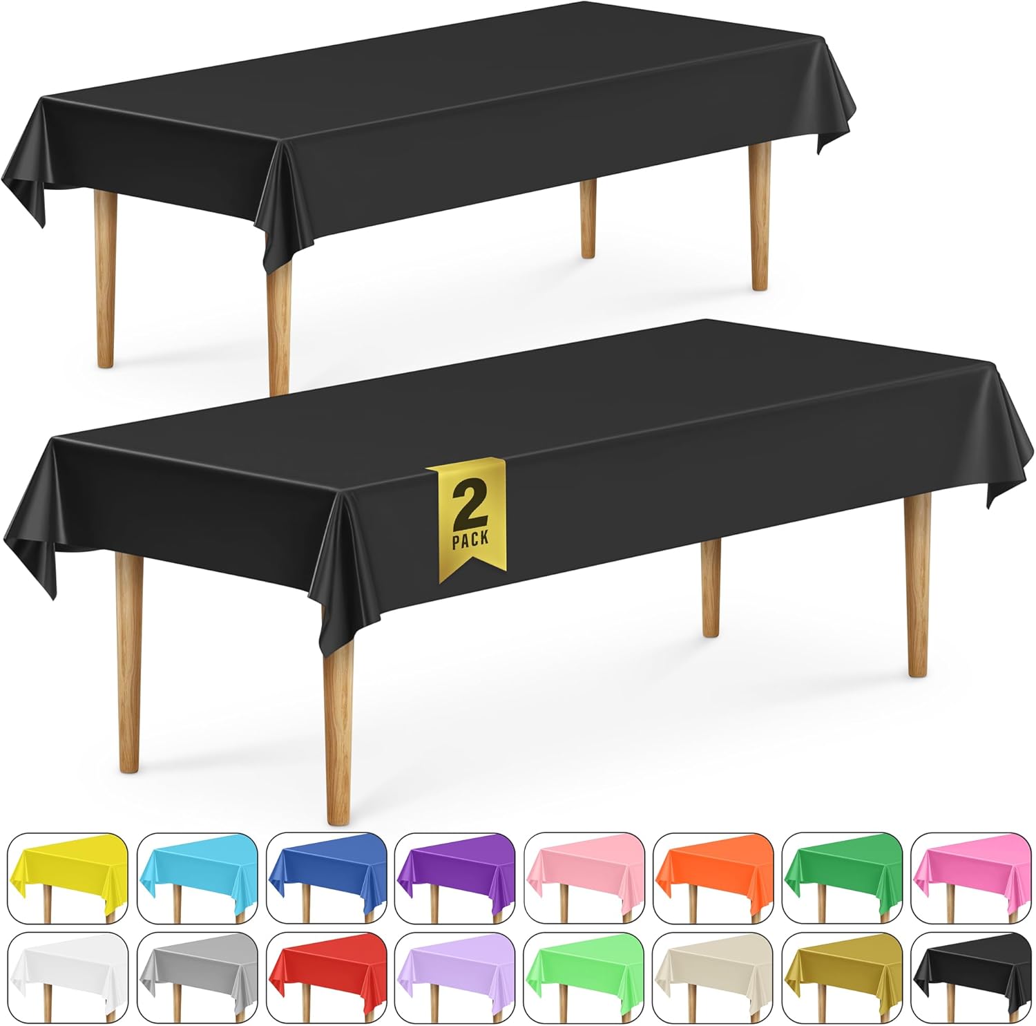 DecorRack 2 Pack Rectangular Tablecloths BPA-Free 54 x 108 Inch Black
