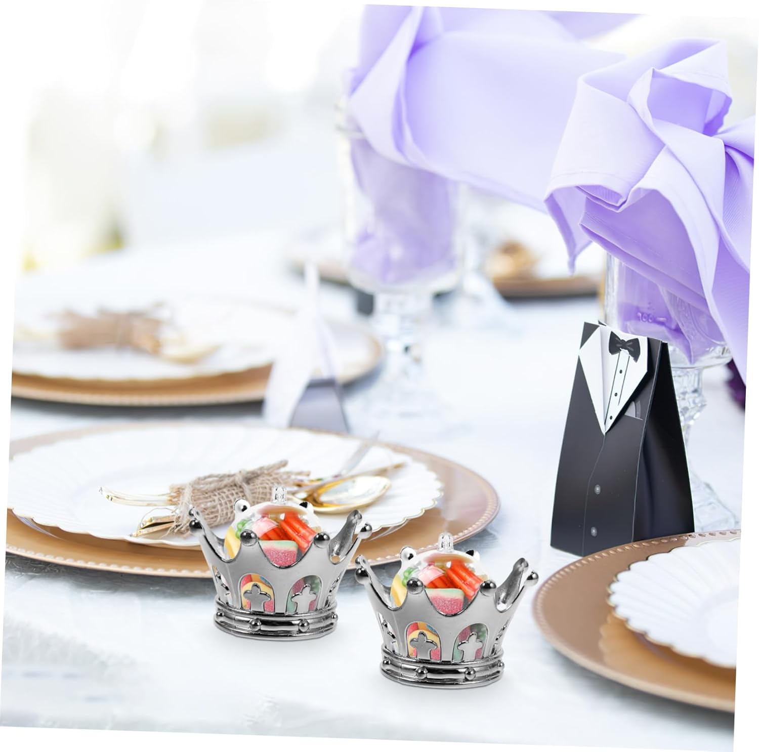 12pcs Fillable Silver Dome Crown Centerpieces for Weddings and Parties