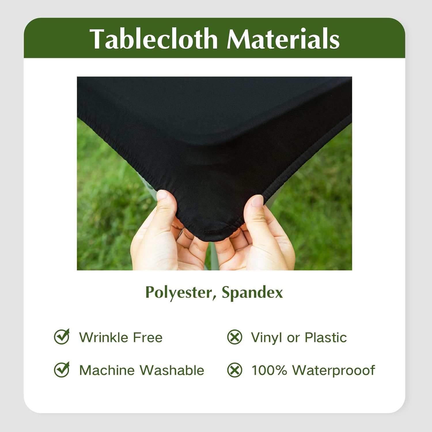 2 Pack Stretch Spandex Tablecloths 42x72 Inch Black Fitted Elastic Table Cover for Tables