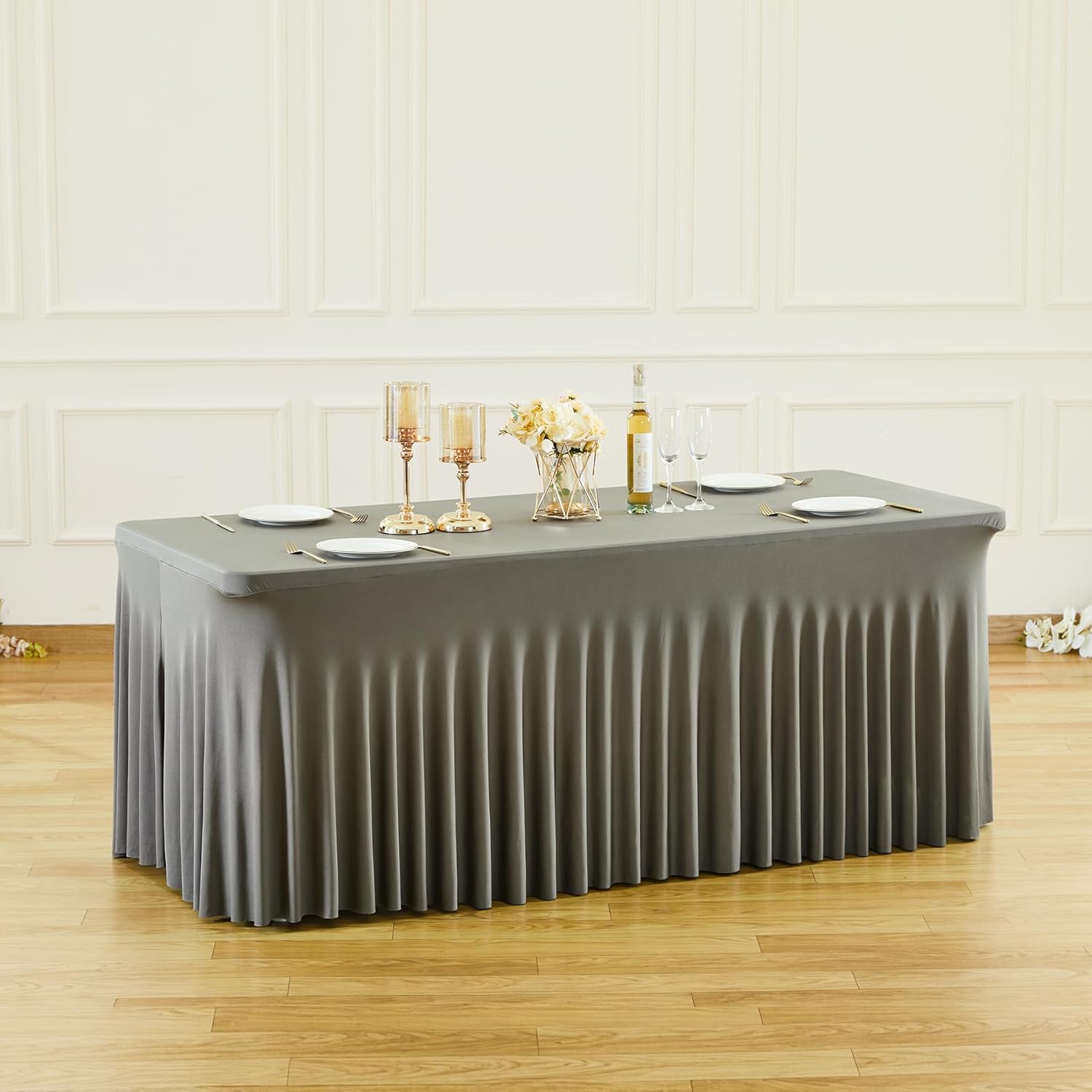 PARTISKY Gray Spandex Tablecloth for 8ft Rectangle Tables
