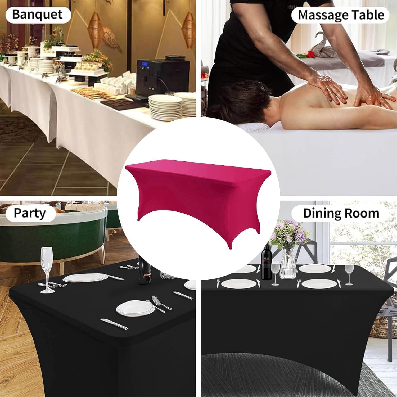 Hot Pink Spandex Table Cover 6ft Rectangular Stretch Tablecloth for Home Events