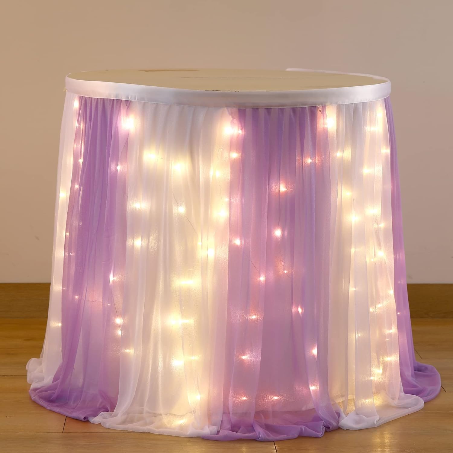 9ft Purple Table Skirt with LED Lights for Parties