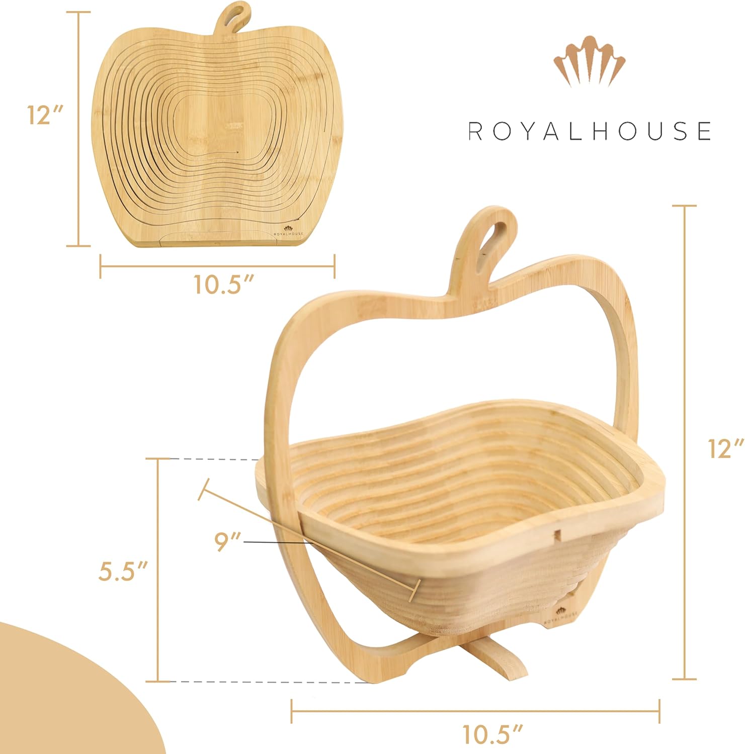 RoyalHouse Bamboo Foldable Fruit Bowl Apple Shape