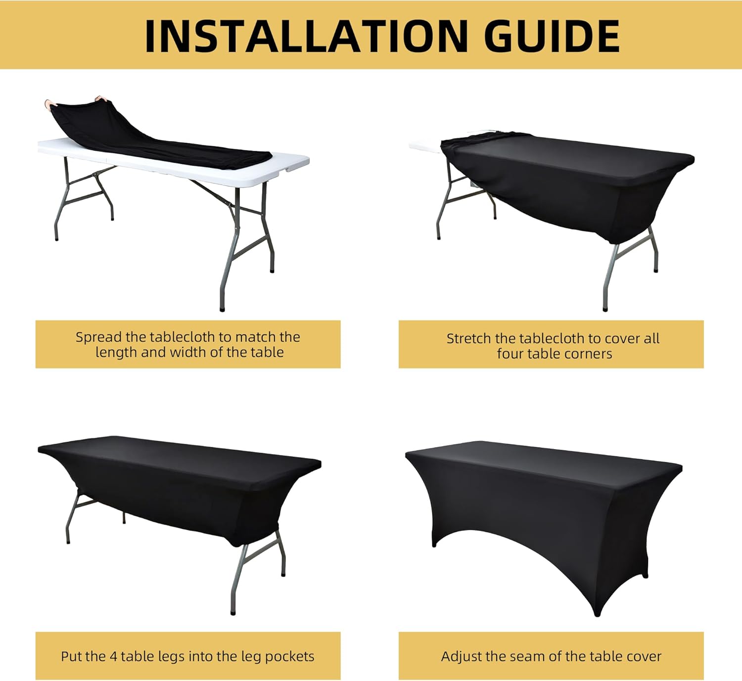 6-Pack 6ft Black Spandex Table Covers for Rectangle Tables