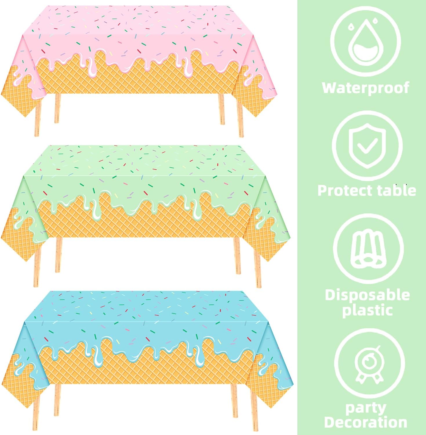 UROINEPA Ice Cream Party Decorations 3Pcs Tablecloths