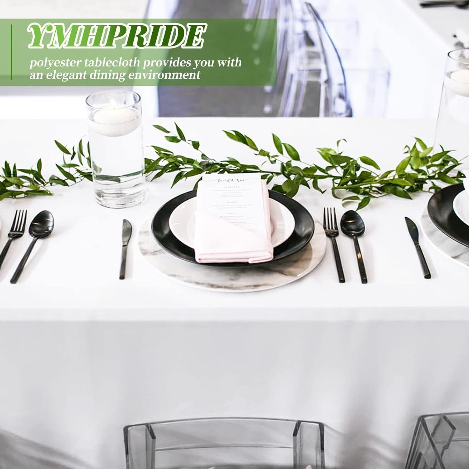 6 Pack White Tablecloths 60x102 Inch Rectangle Table Cover for 6 Foot Tables Stain Resistant Washable