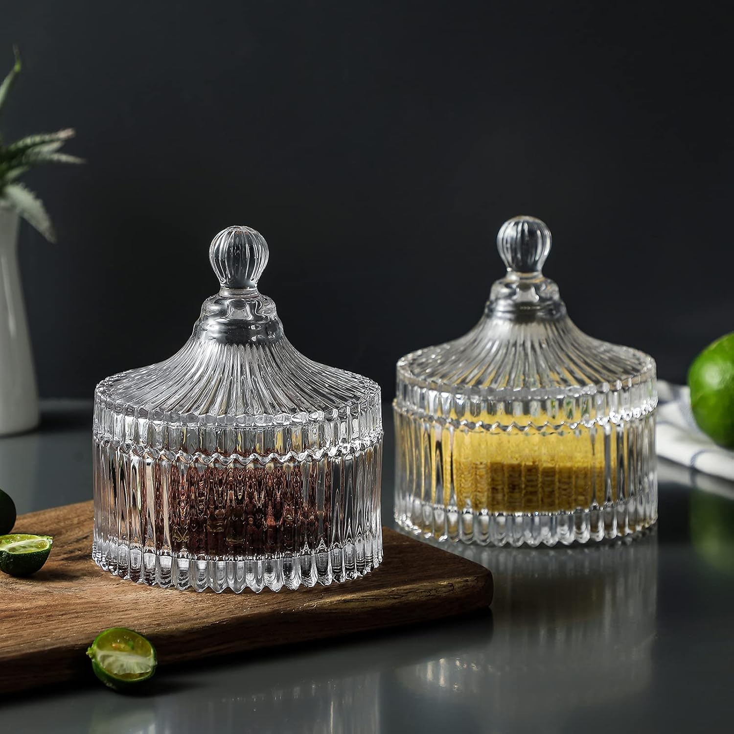 Crystal Clear Castle Jar Set of 2 with Lid