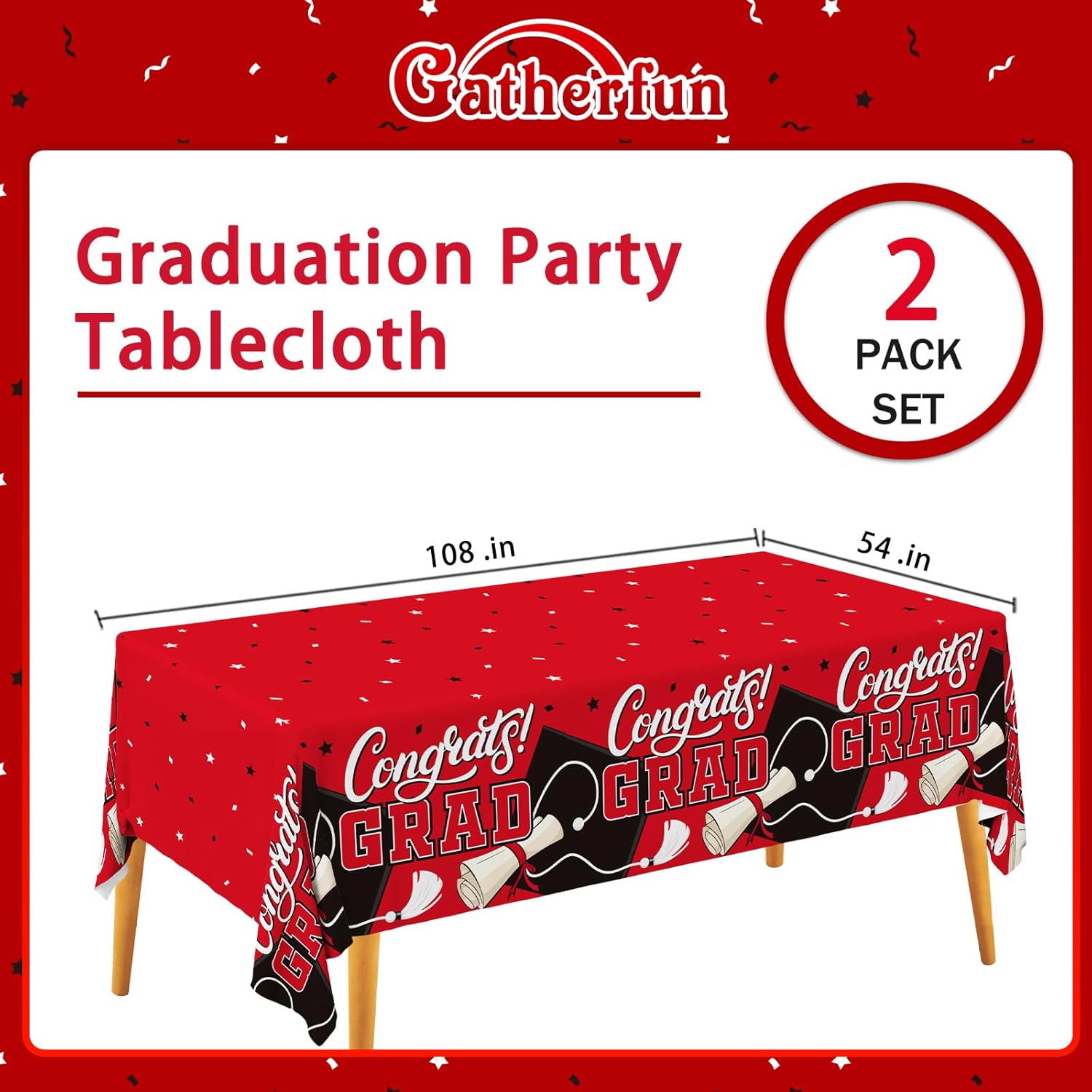 Gatherfun Graduation Decorations 2025 Kit 2 Pcs Red Tablecovers