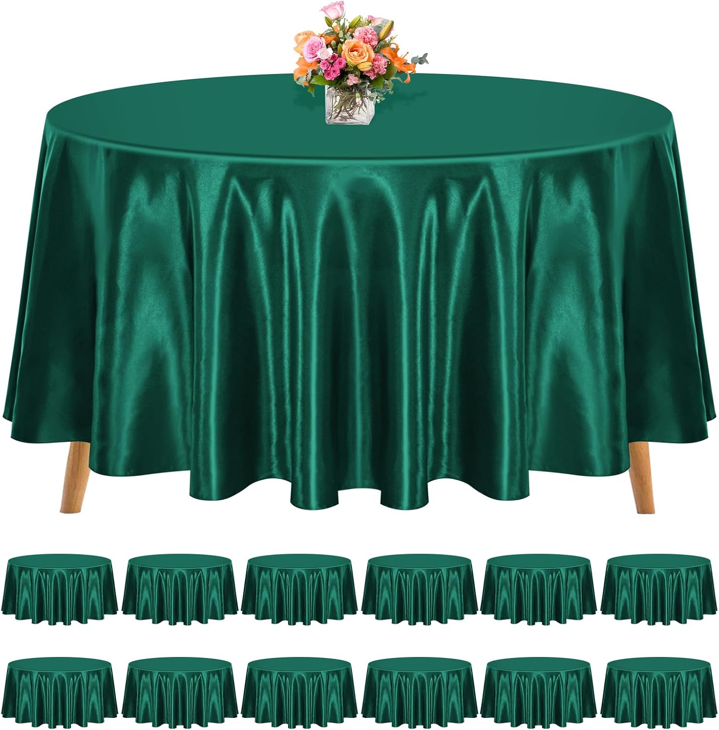 12 Pack 120 Inch Round Tablecloth Hunter Green Satin