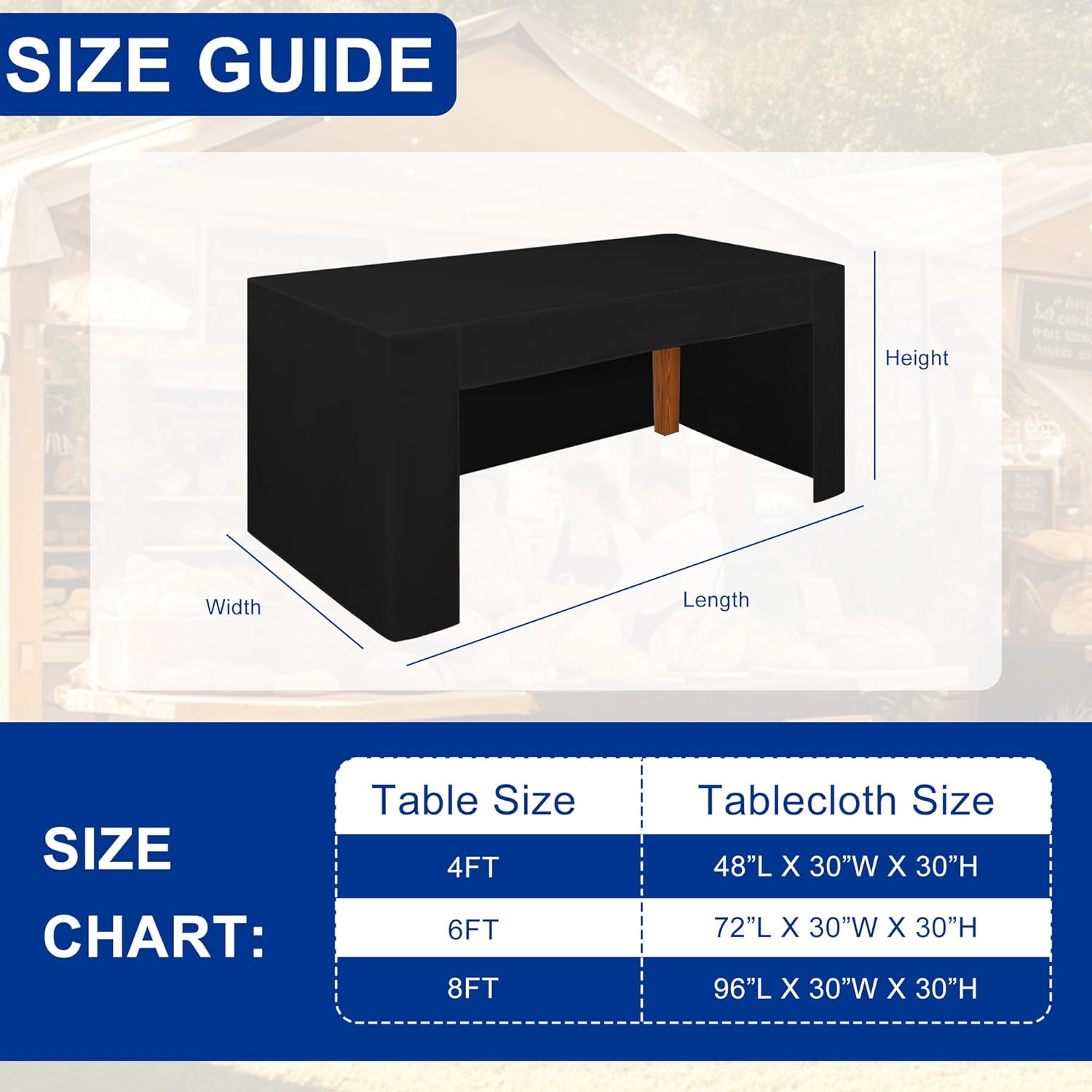 Hiasan Fitted Black 6ft Rectangle Table Cover Open Back