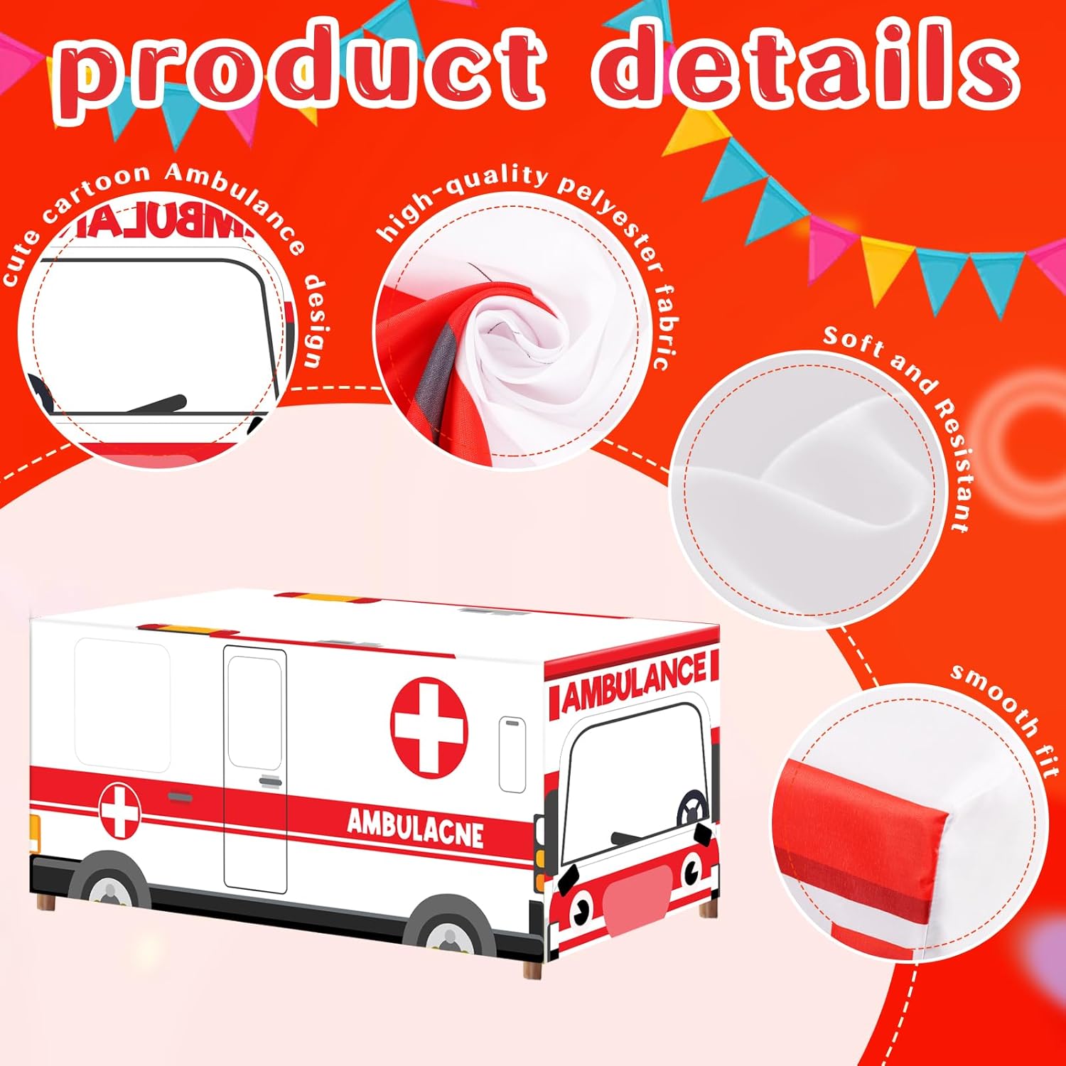 Cumule 6 Ft Ambulance Themed Tablecloth